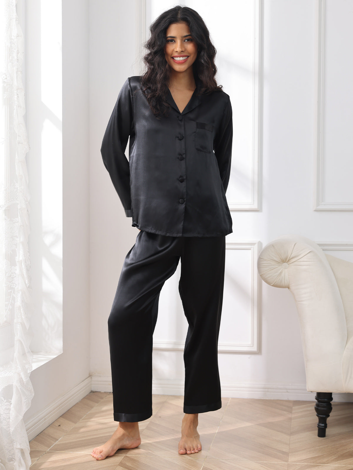 Women's 100% Mulberry Silk Long Sleeve Pajama Set