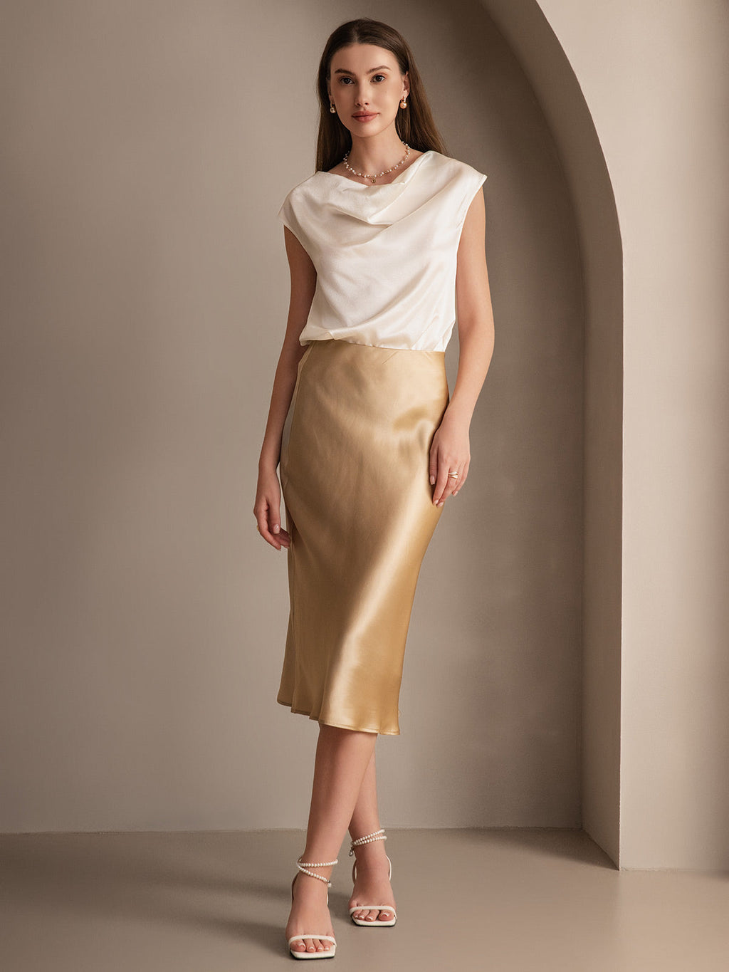 19Momme Mulberry Silk Stretch Long Straight Skirt