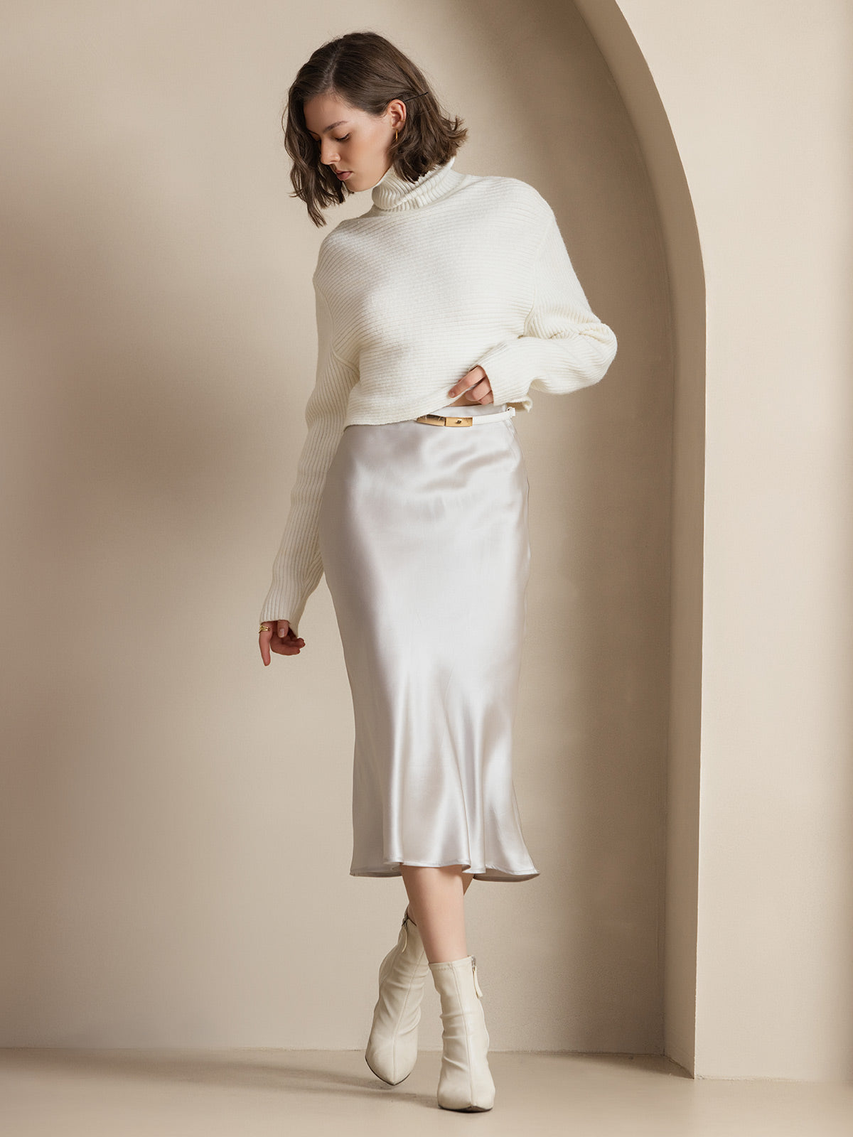 19Momme Mulberry Silk Stretch Long Straight Skirt