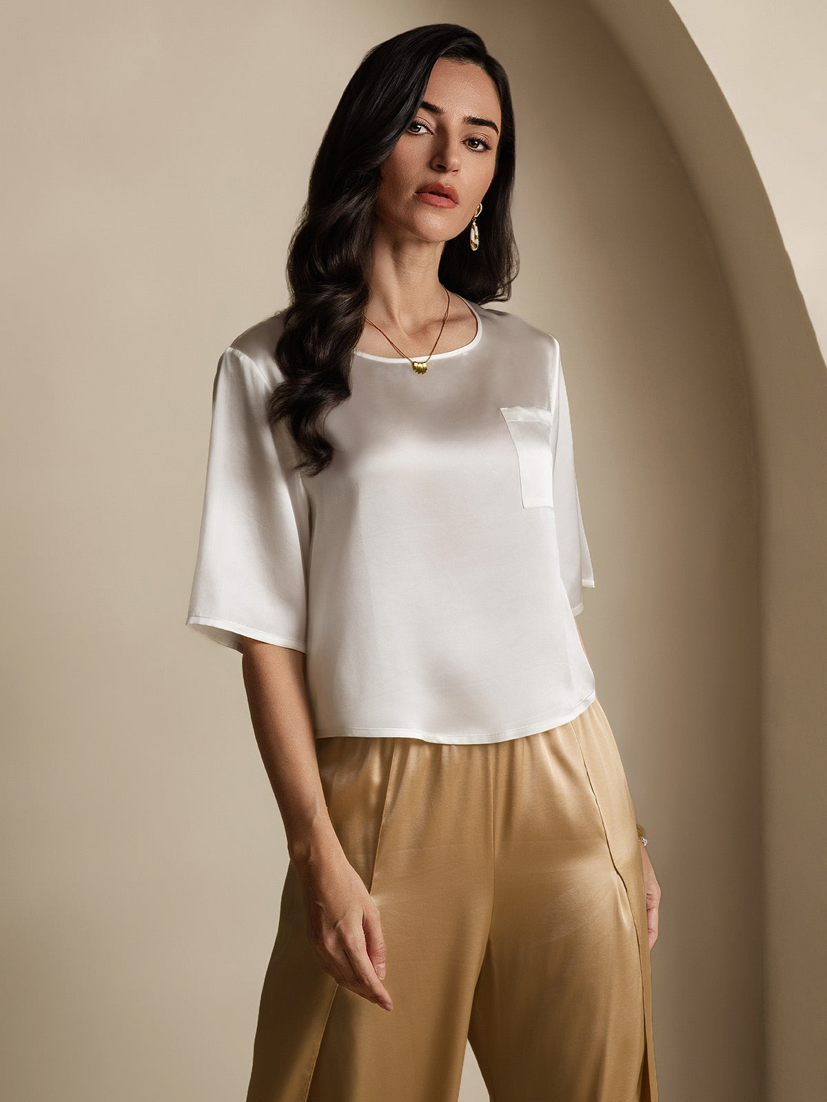 Pure Silk Casual Half Sleeve Women's Blouse T-Shirt
