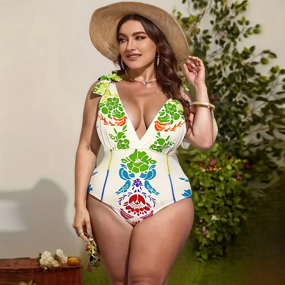 Tropical Graphic One-Piece Swimsuit&Skirt