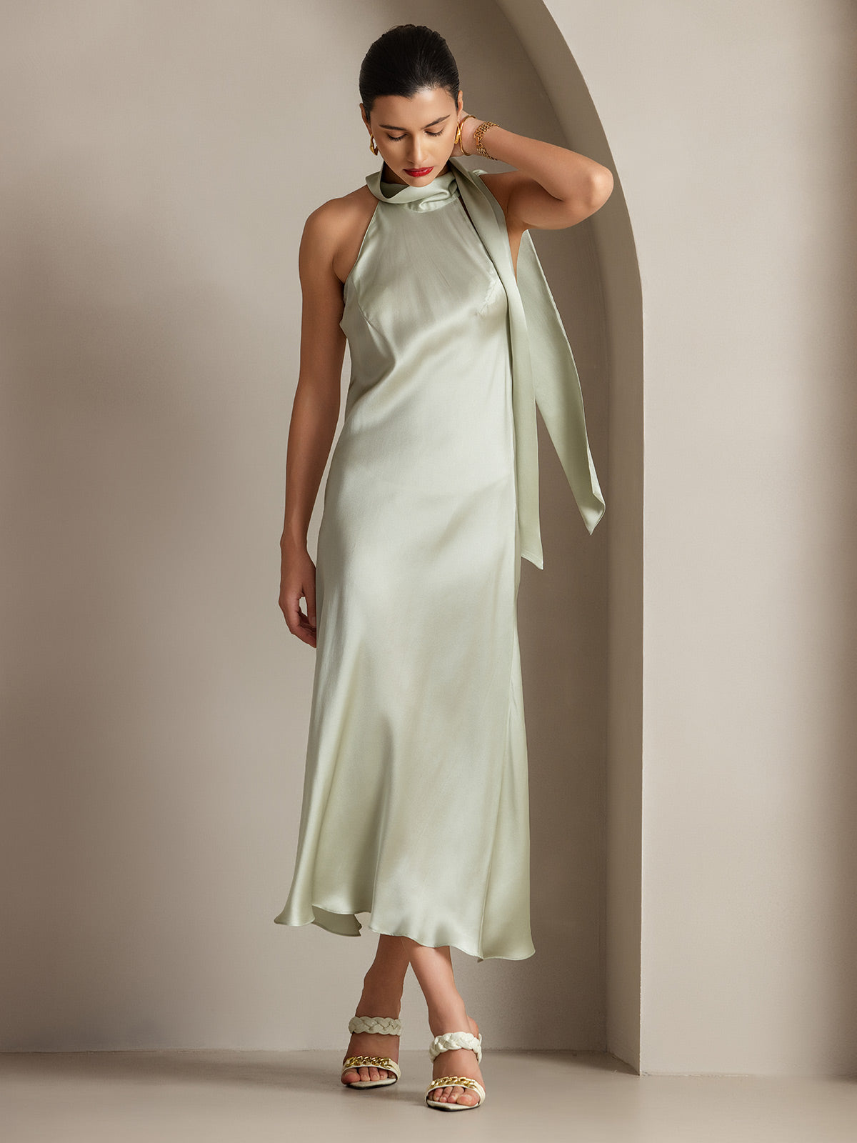 19Momme Silk Tie Neck Dress