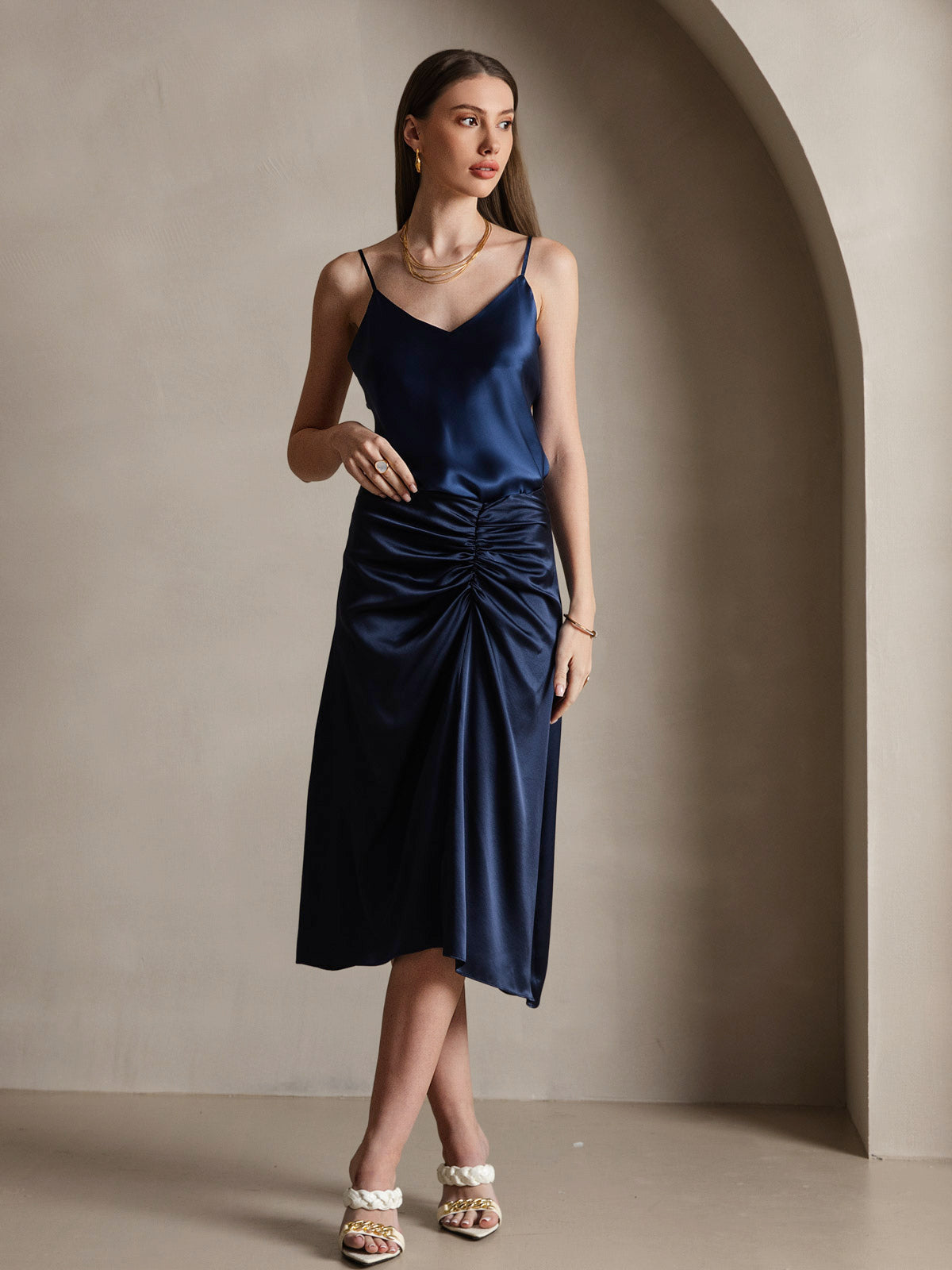 V-neck Pure Silk Spaghetti Straps Camisole Top