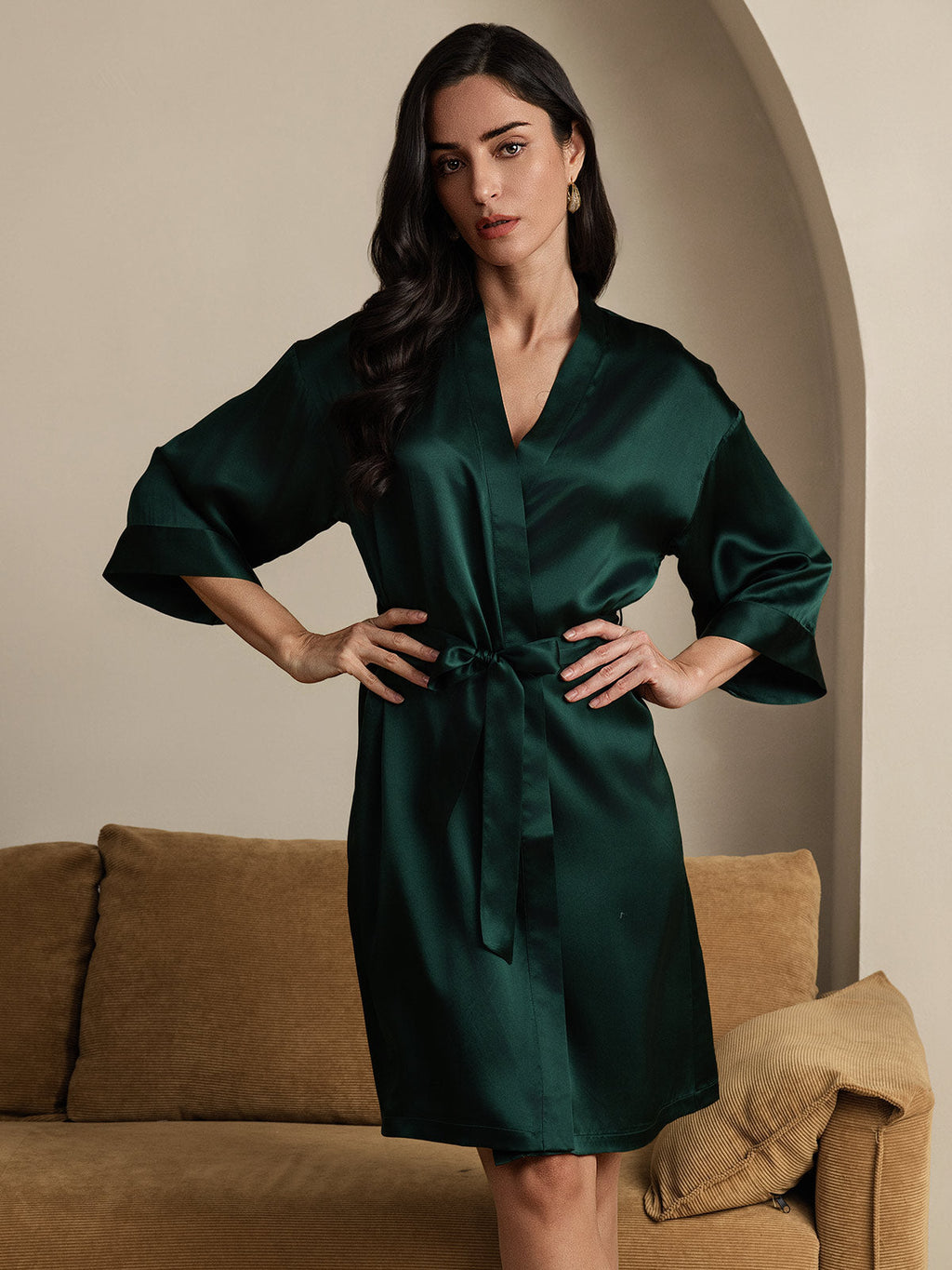 Pure Silk Belted Wrap Kimono Night Robe