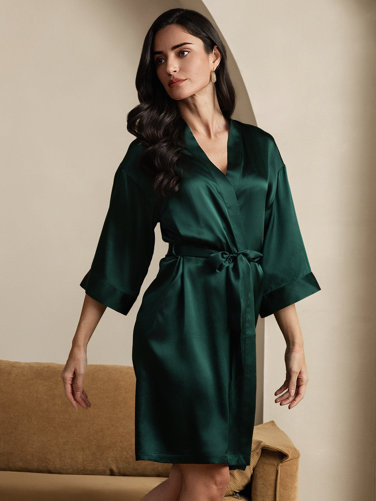 Pure Silk Belted Wrap Womens Kimono Robe
