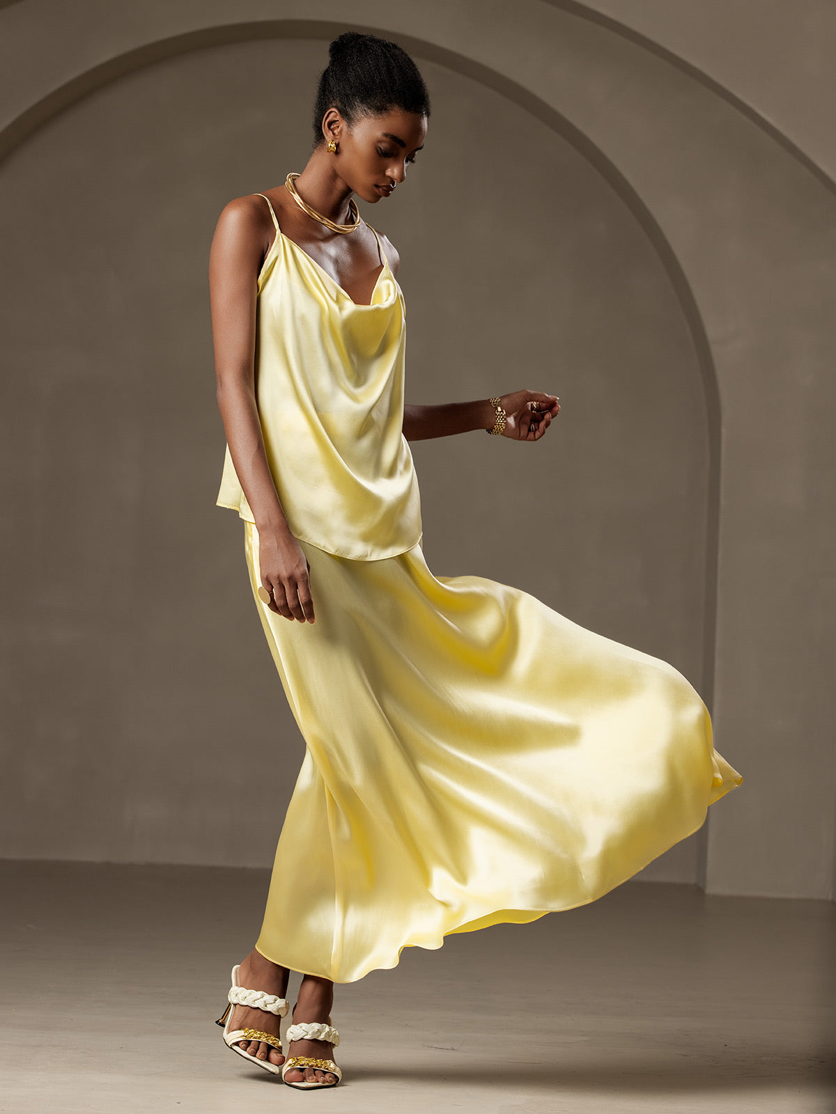 19Momme Silk A Line Maxi Skirt with Zipper Design