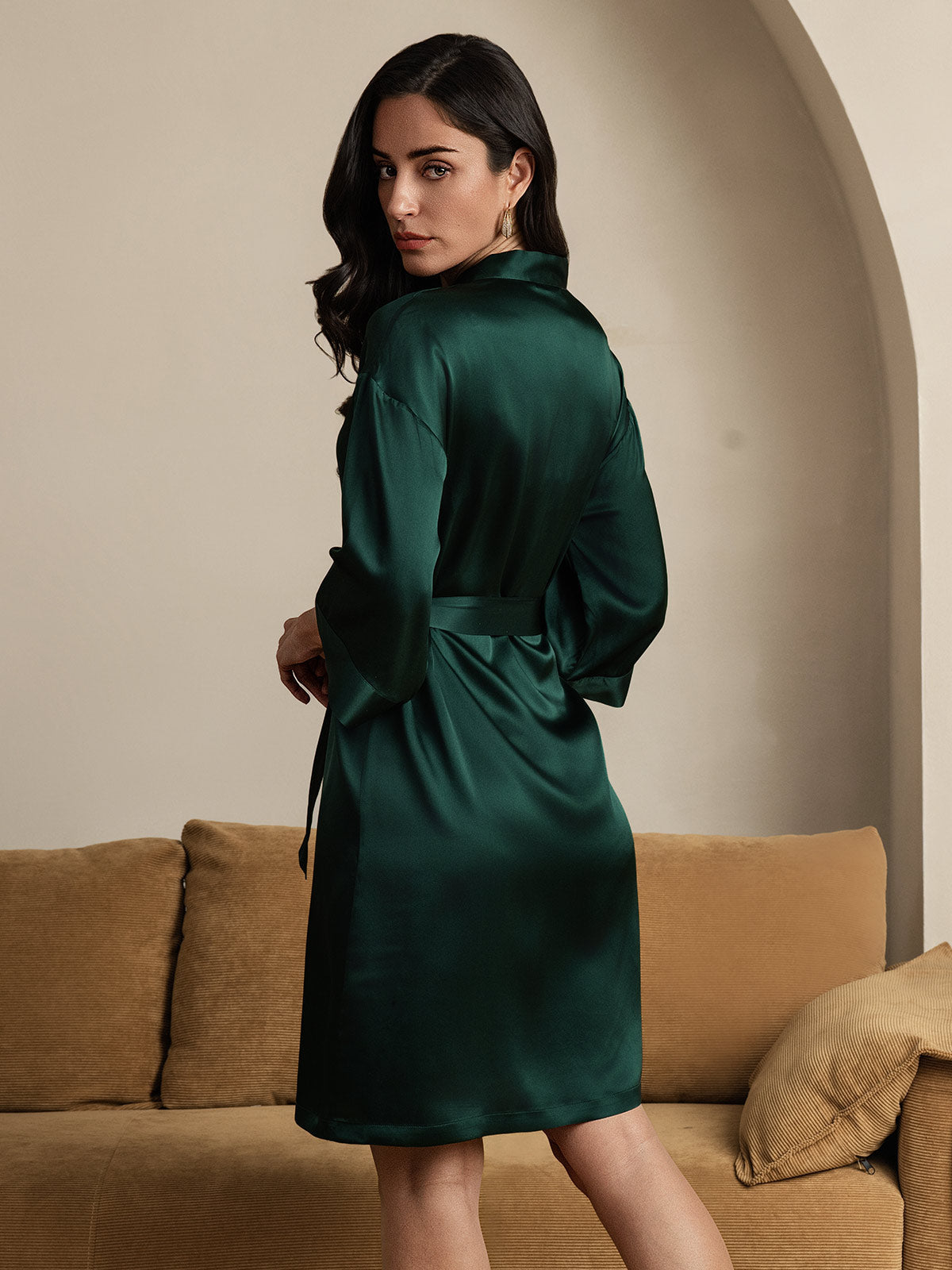 Pure Silk Belted Wrap Kimono Night Robe