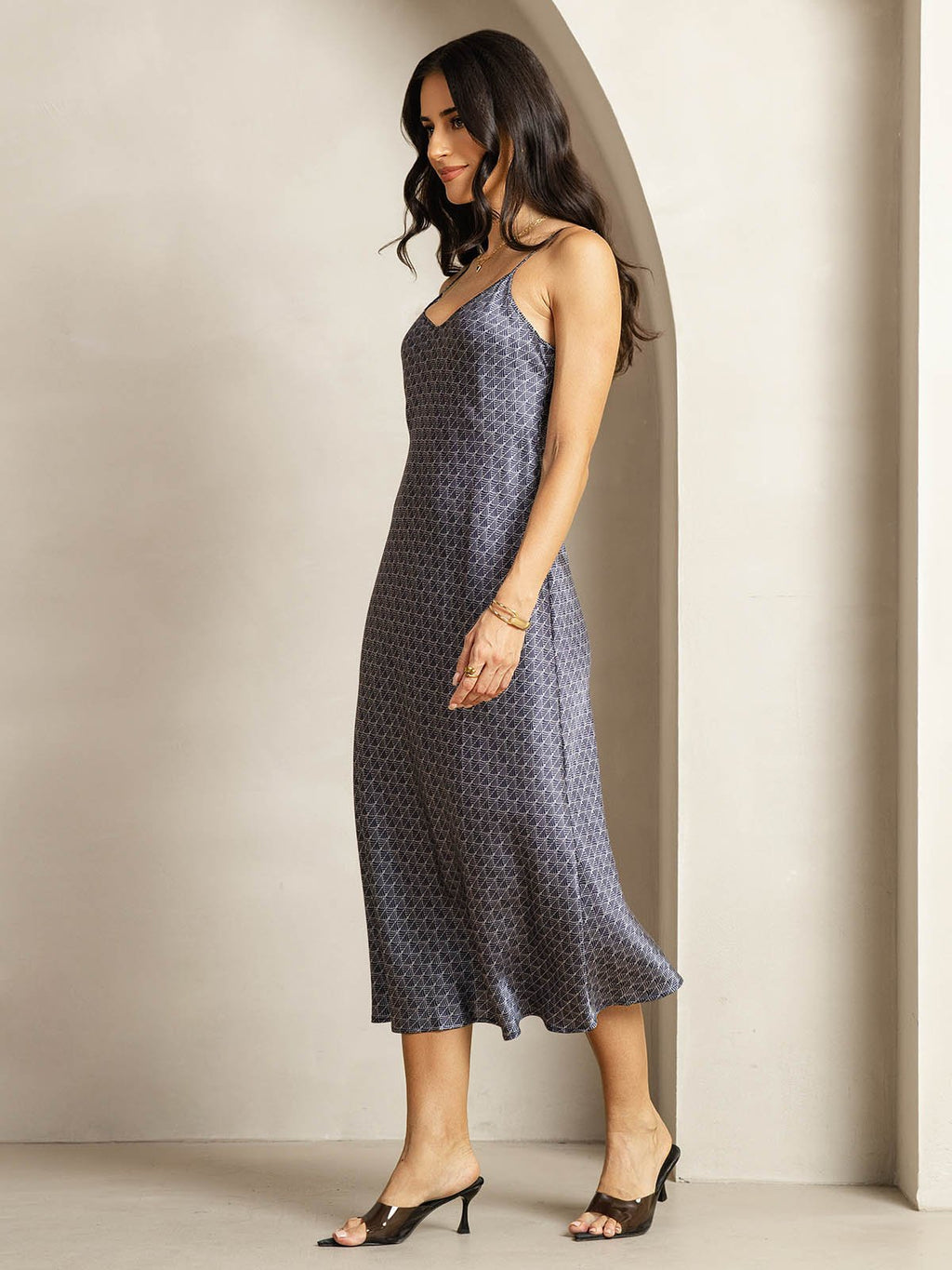 19Momme Silk V Neck Adjustable Strap Midi Dress