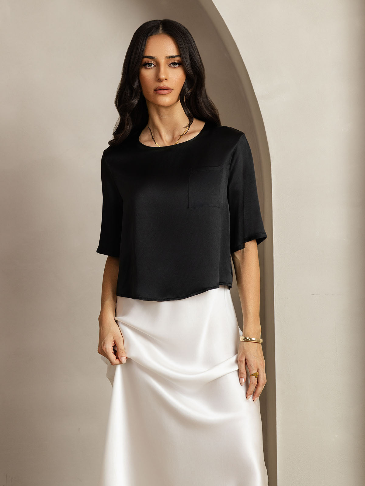 Pure Silk Casual Half Sleeve Women's Blouse T-Shirt