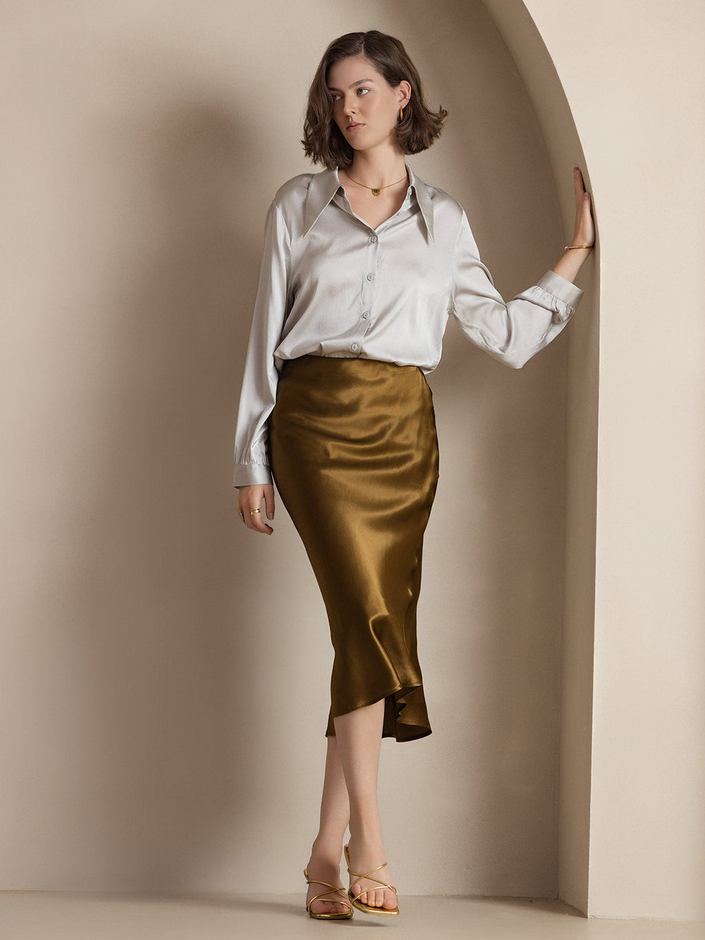19Momme Mulberry Silk Stretch Long Straight Skirt