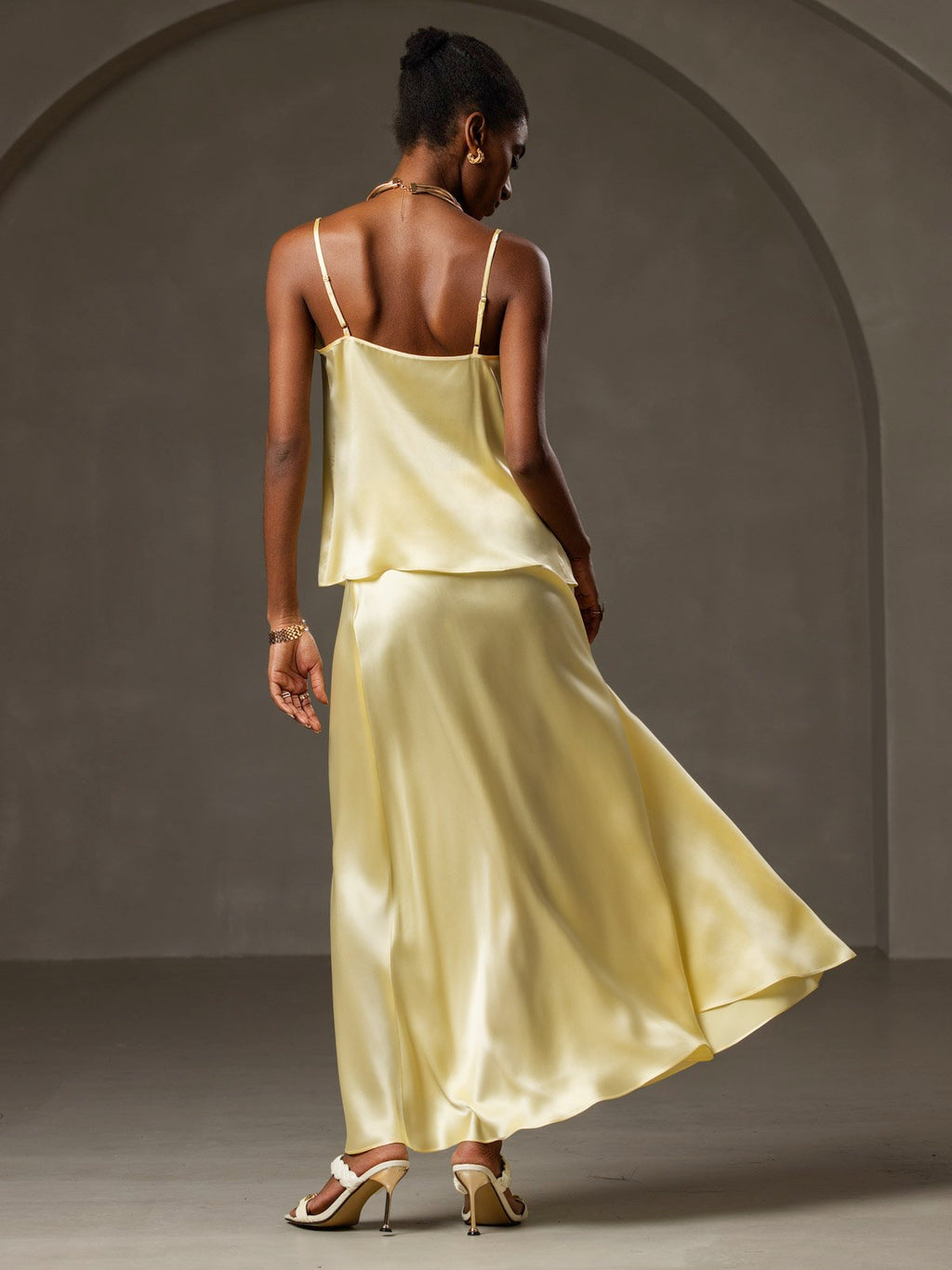 19Momme Silk Spaghetti Strap Cowl Neck Camisole Top