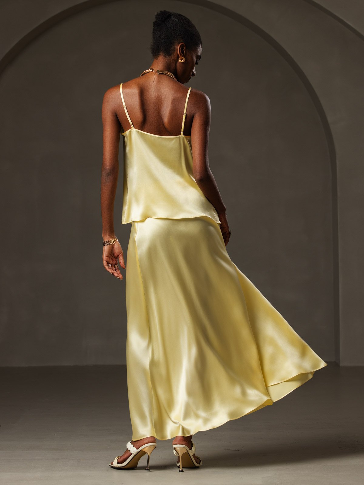 19Momme Silk Spaghetti Strap Cowl Neck Camisole Top