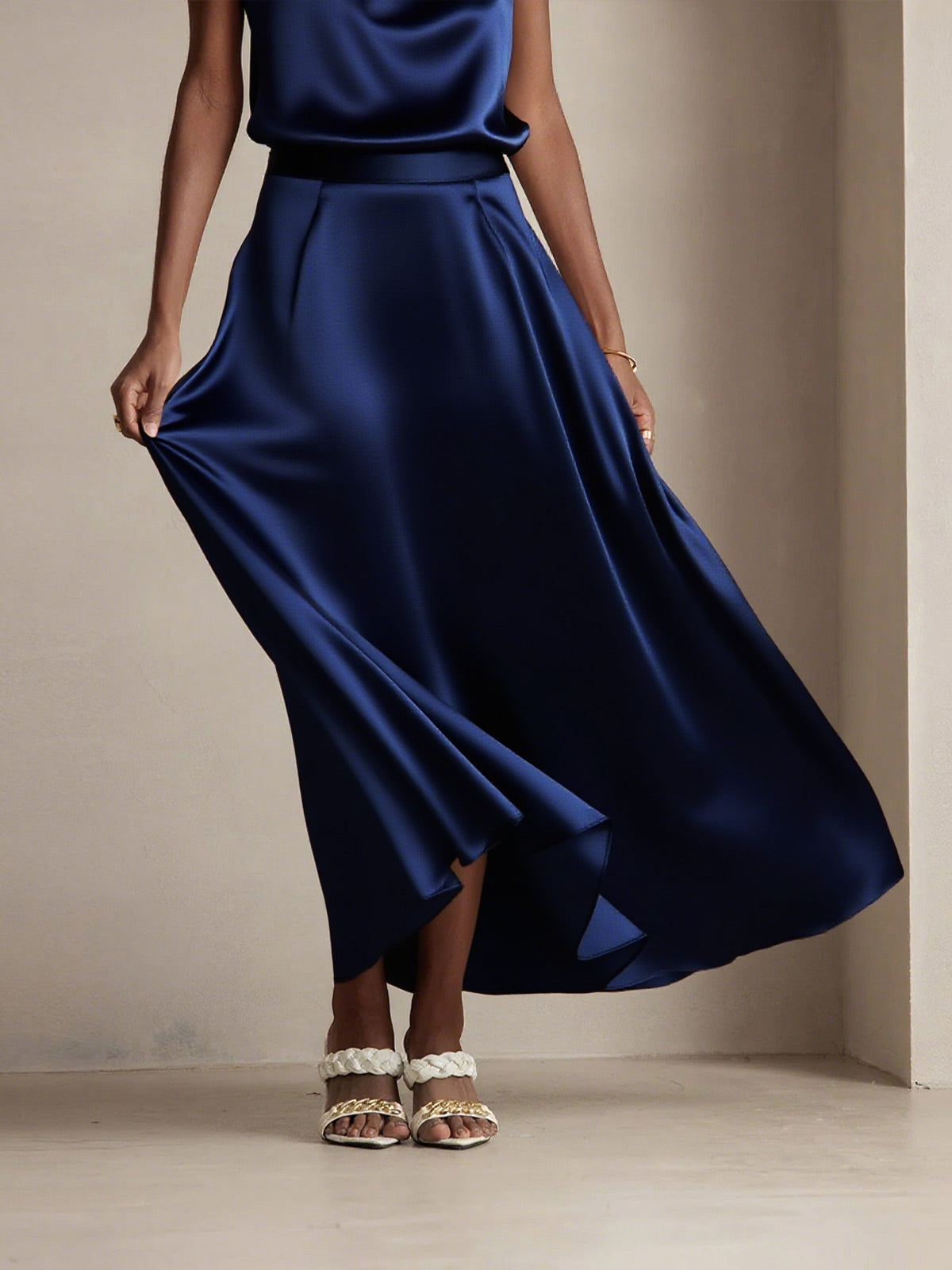 19Momme Silk A Line Maxi Skirt with Zipper Design