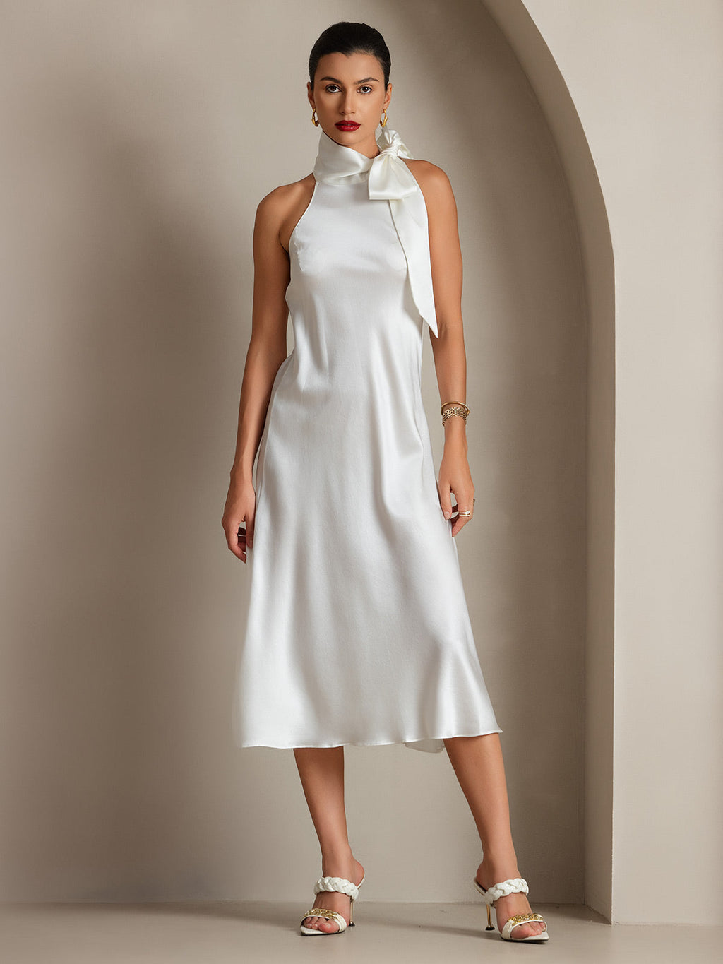 19Momme Silk Tie Neck Dress