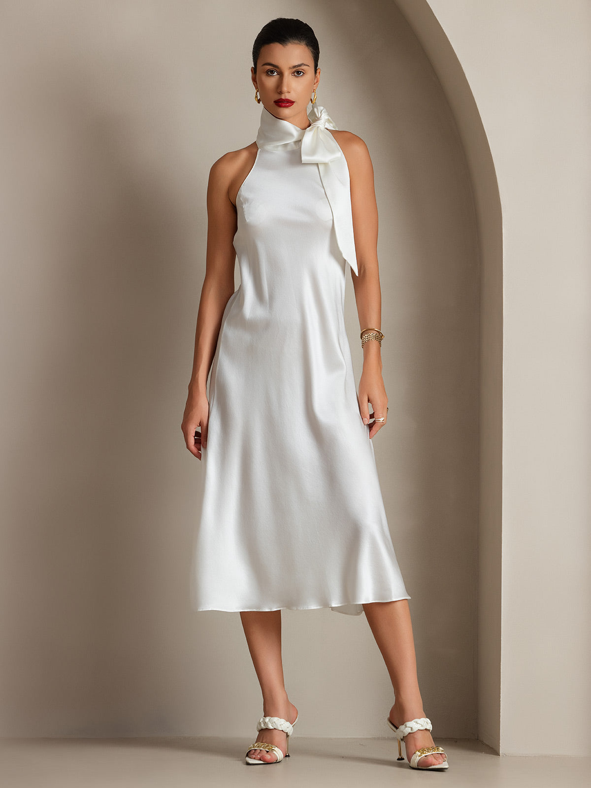19Momme Silk Tie Neck Dress