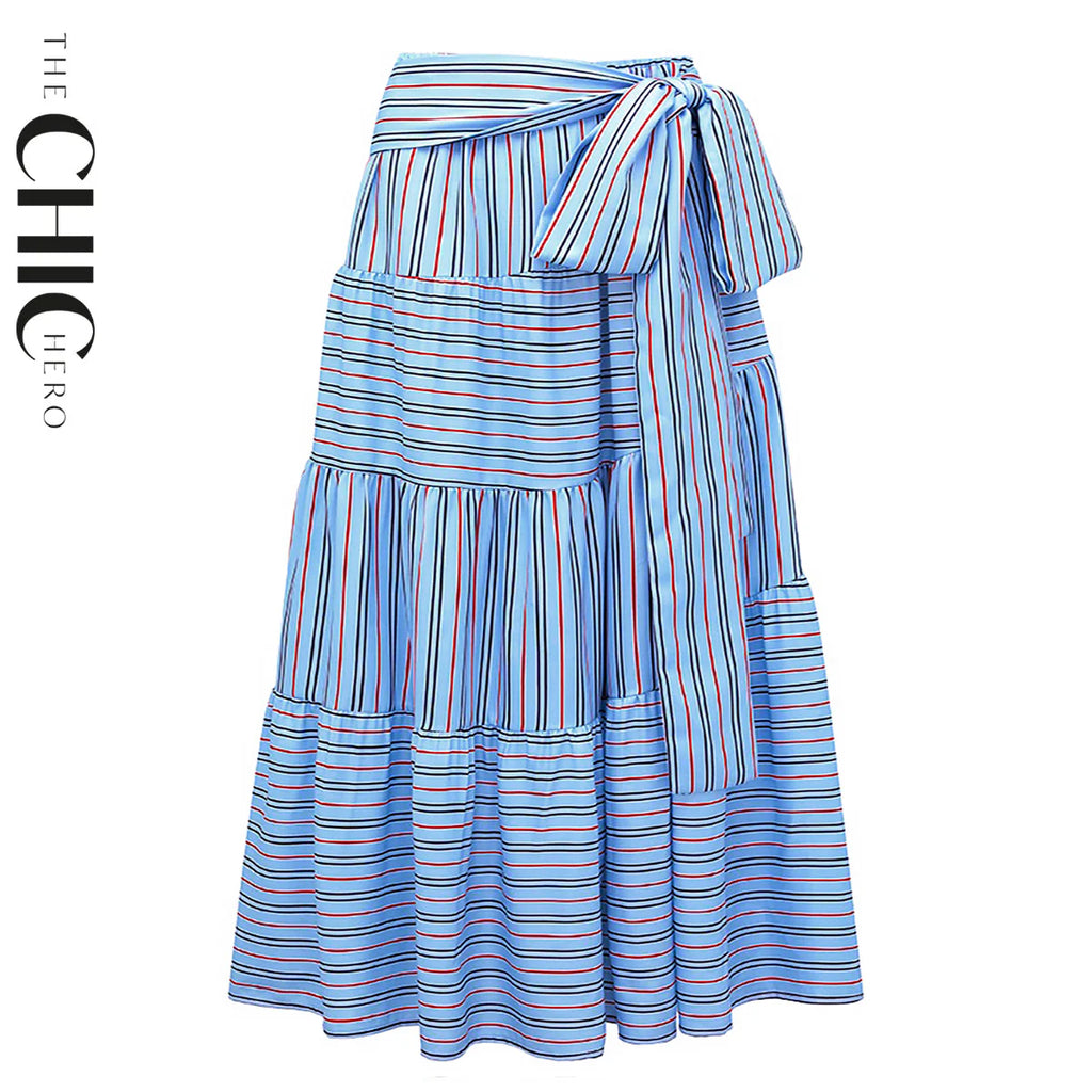 Nautical Inspired Striped Halter Neck One-Piece Swimsuit&Skirt