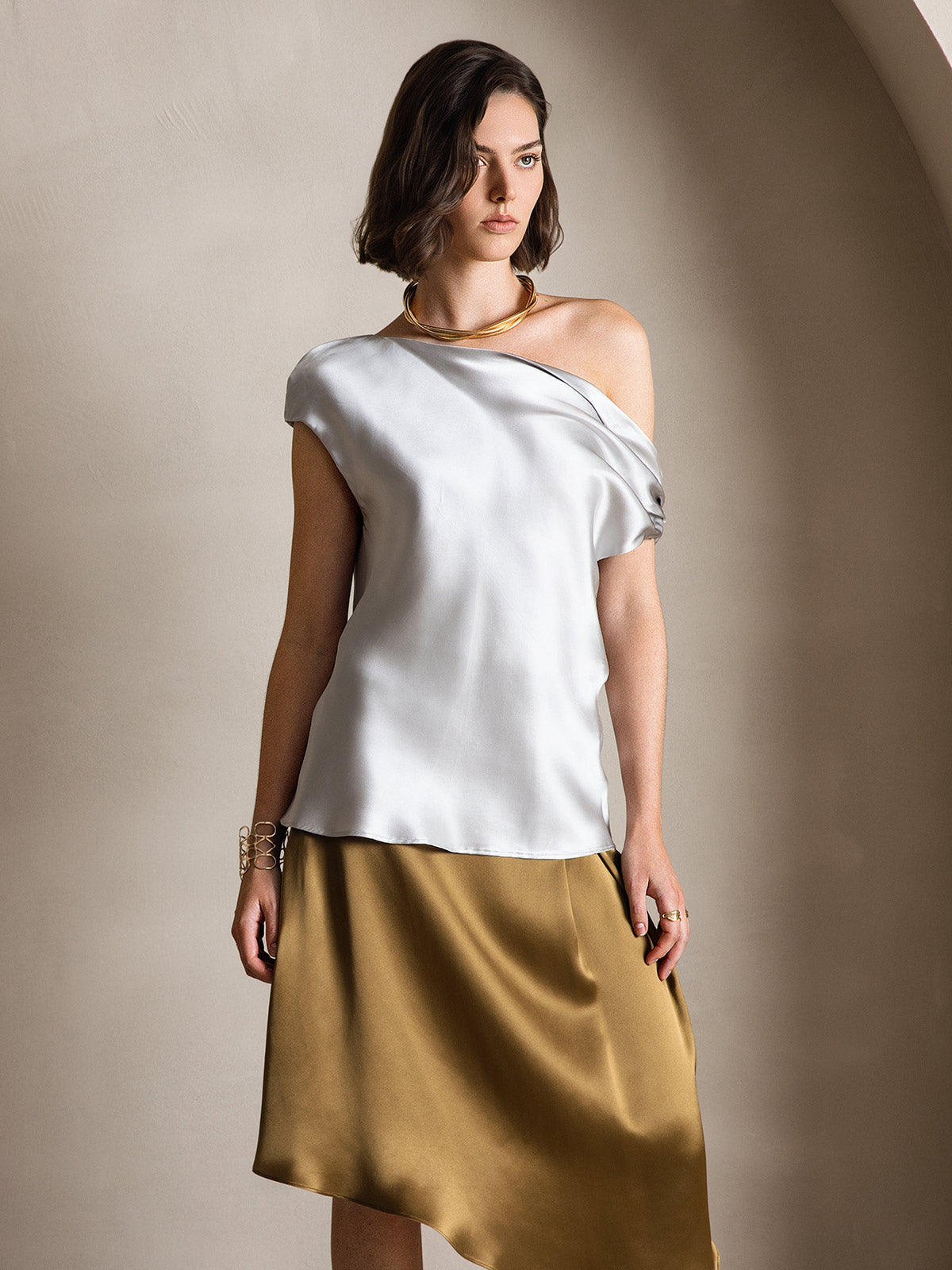 19Momme Silk Chic One-Shoulder Blouse