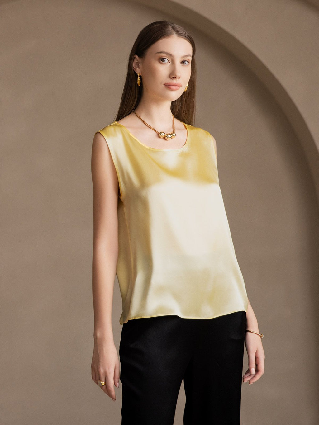 19Momme Silk Lounge Round Neck Tank Top