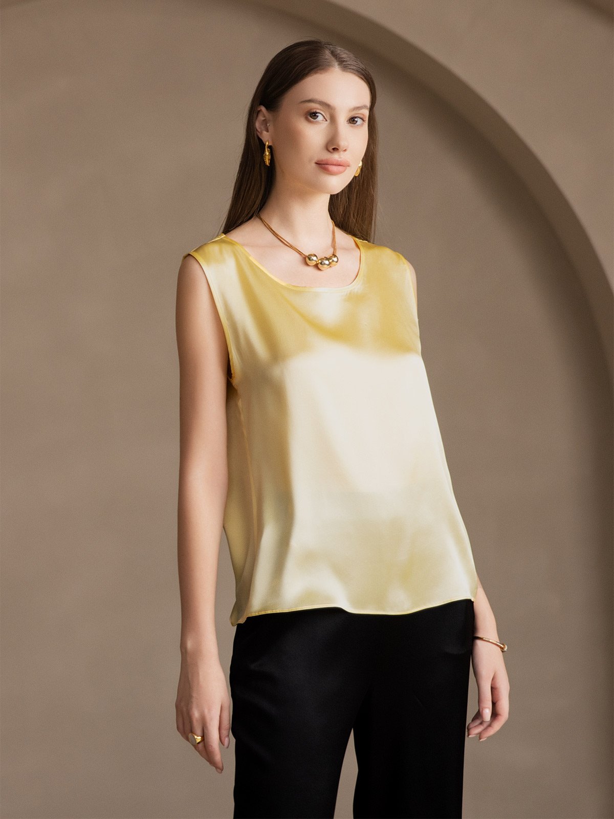19Momme Silk Lounge Round Neck Tank Top