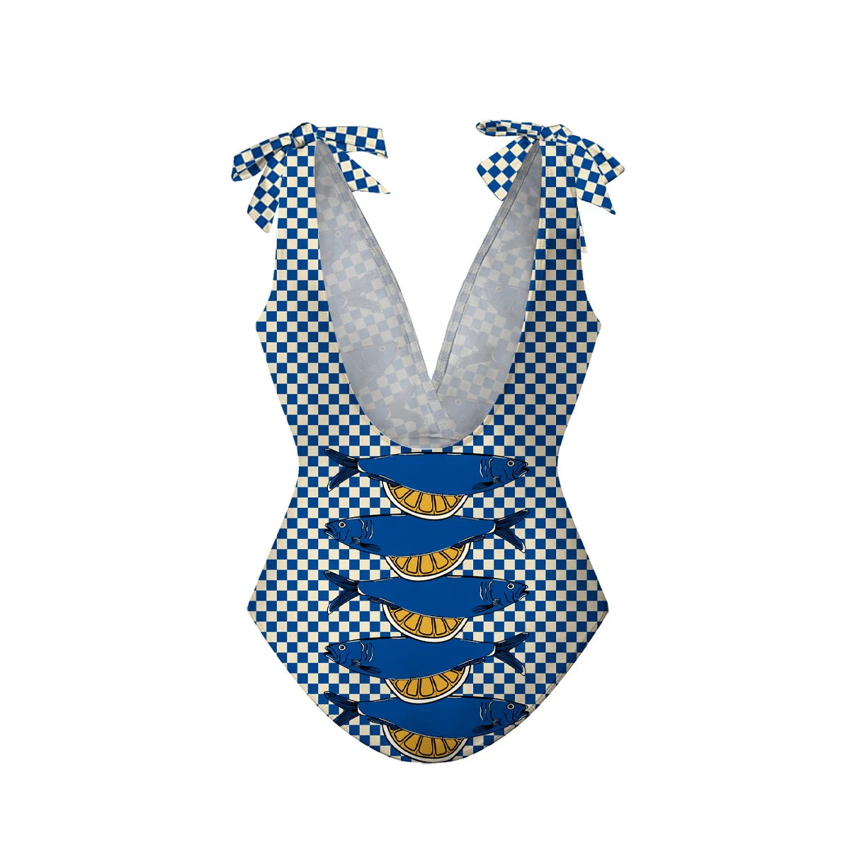 Nautical Checkered Sardine & Lemon One-Piece Swimsuit&Pants
