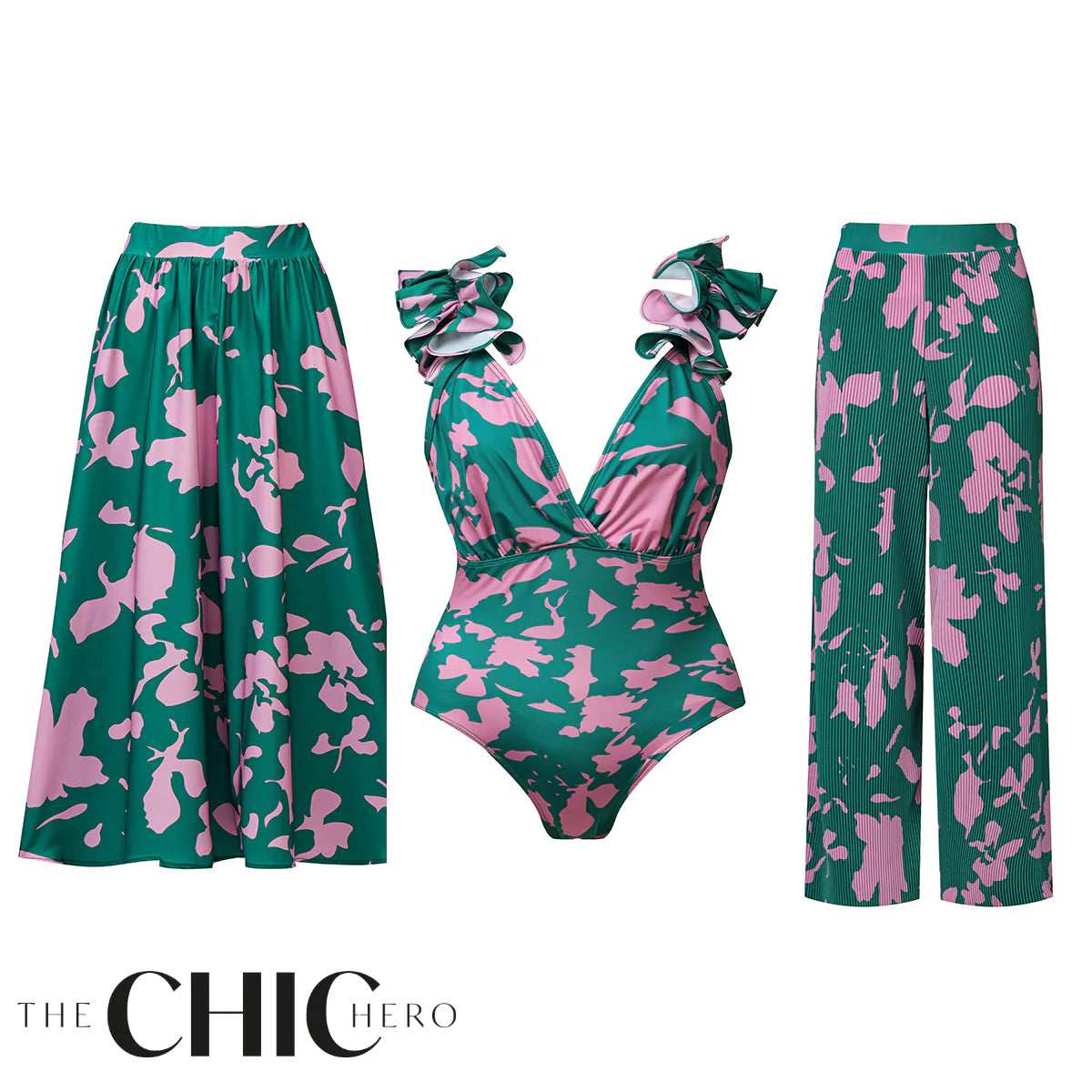 Indigo Chic Ruffled One Piece Swimsuit&Skirt&Pants
