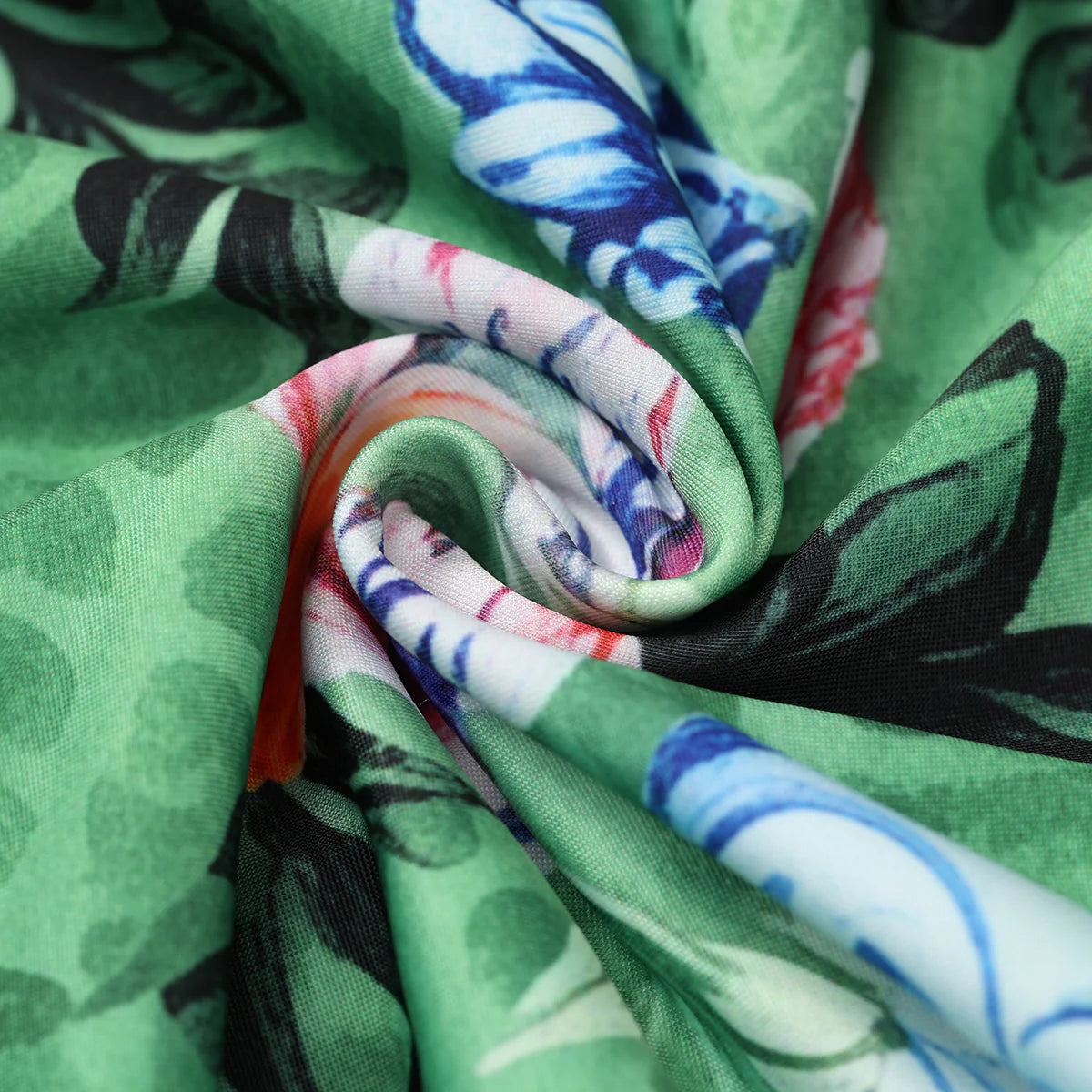 Green Tropical Florals One-Piece Swimsuit&Skirt