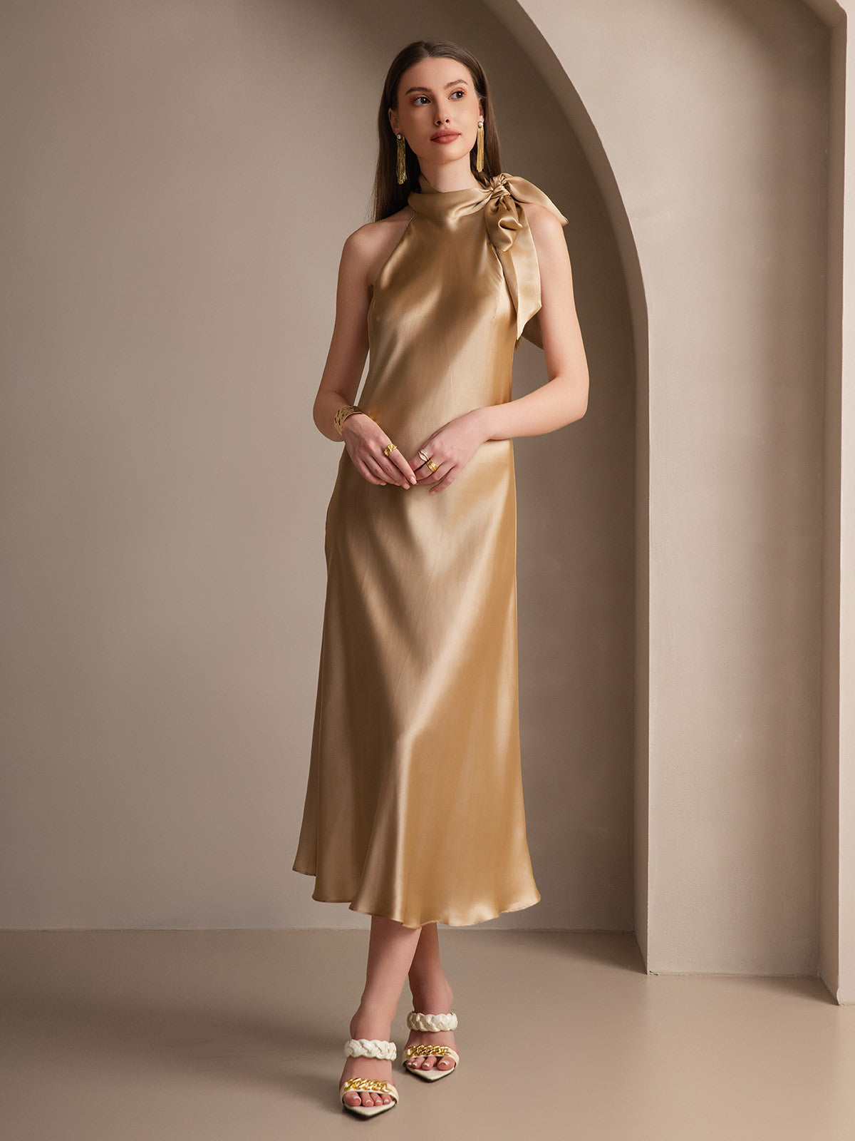 19Momme Silk Tie Neck Dress
