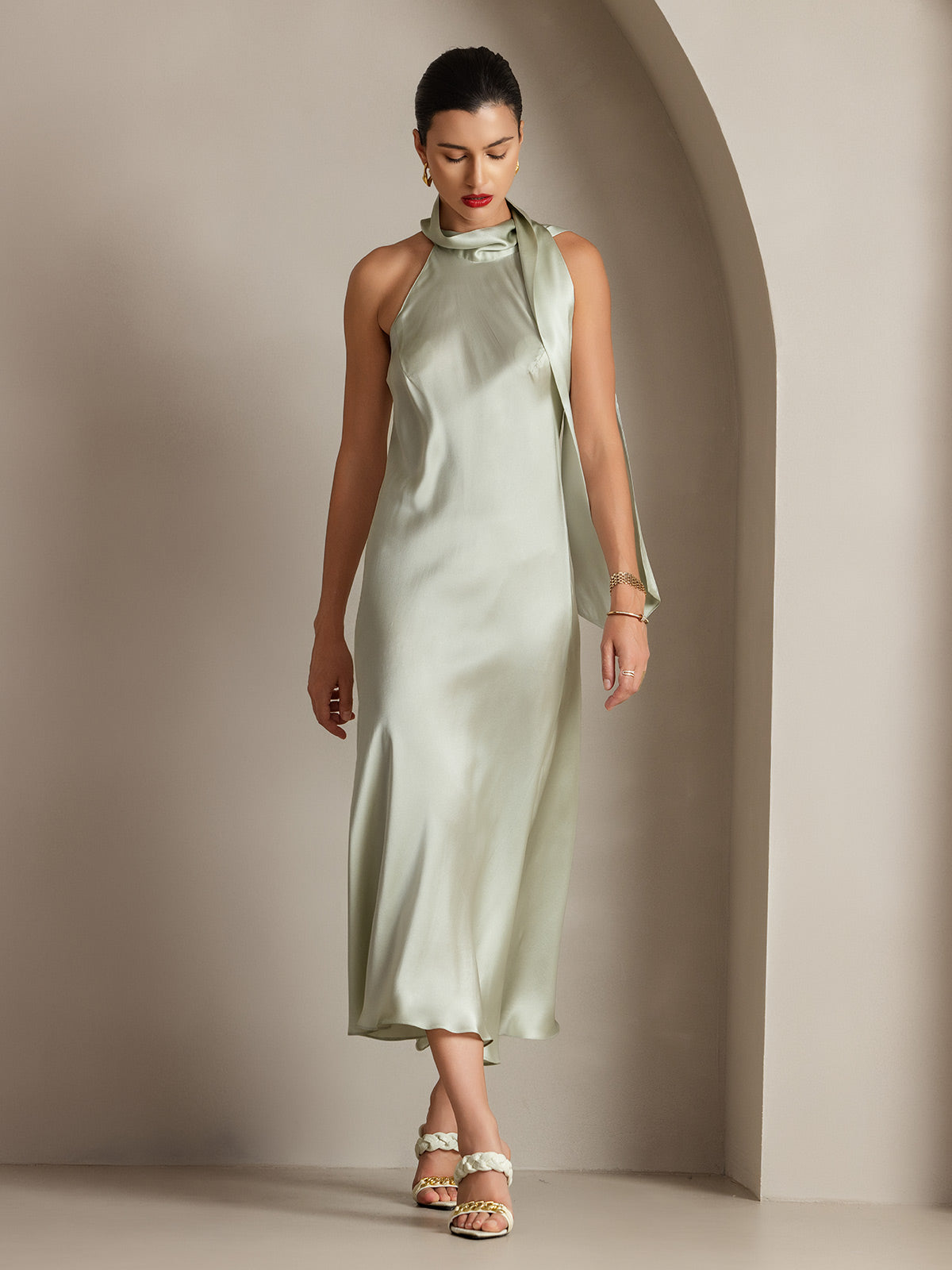 19Momme Silk Tie Neck Dress