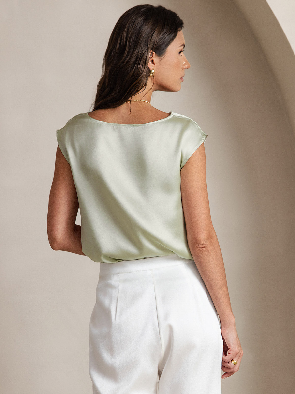 19Momme Silk Cowl Neck Cap Sleeve Blouse
