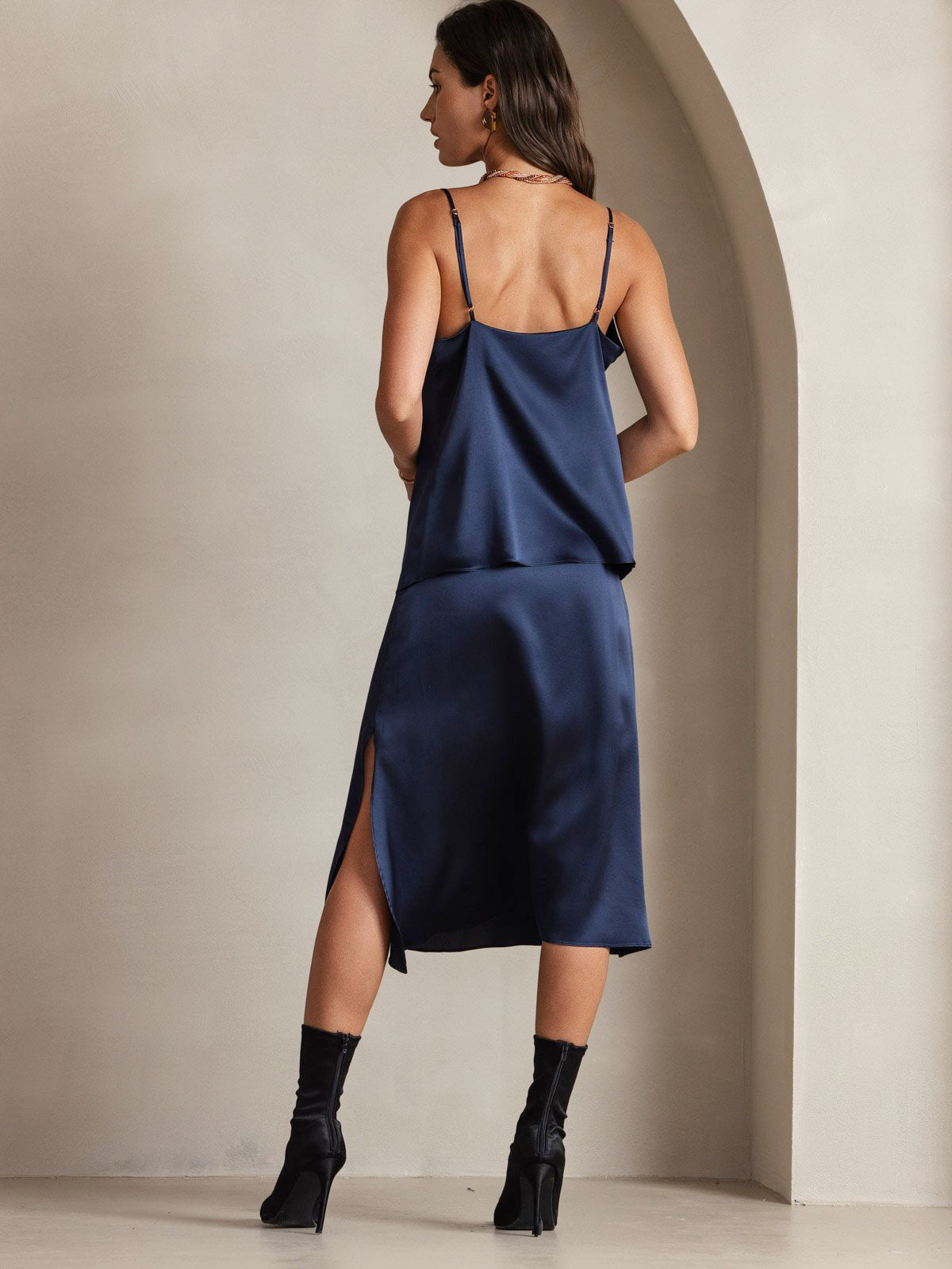 19Momme Silk Spaghetti Strap Cowl Neck Camisole Top