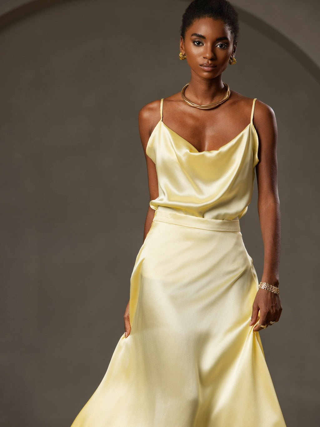 19Momme Silk Spaghetti Strap Cowl Neck Camisole Top