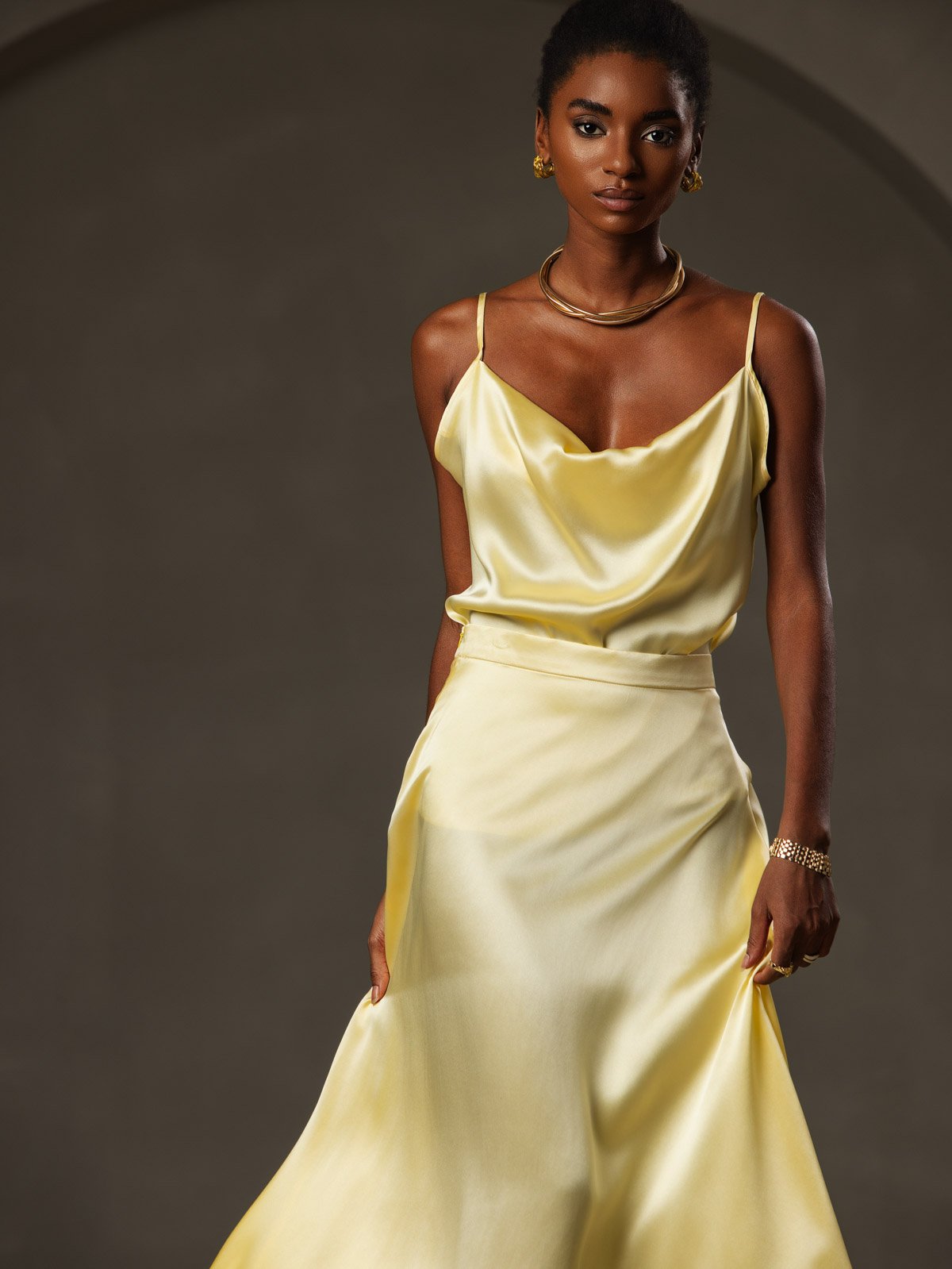 19Momme Silk Spaghetti Strap Cowl Neck Camisole Top