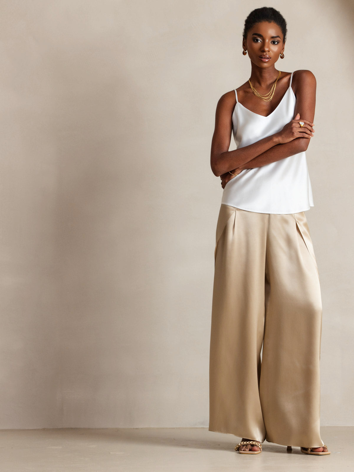 V-neck Pure Silk Spaghetti Straps Camisole Top