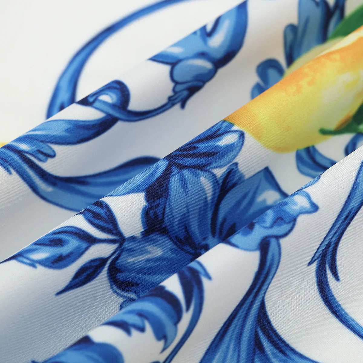 Blue Retro Lemon Florals One-Piece Swimsuit&Skirt
