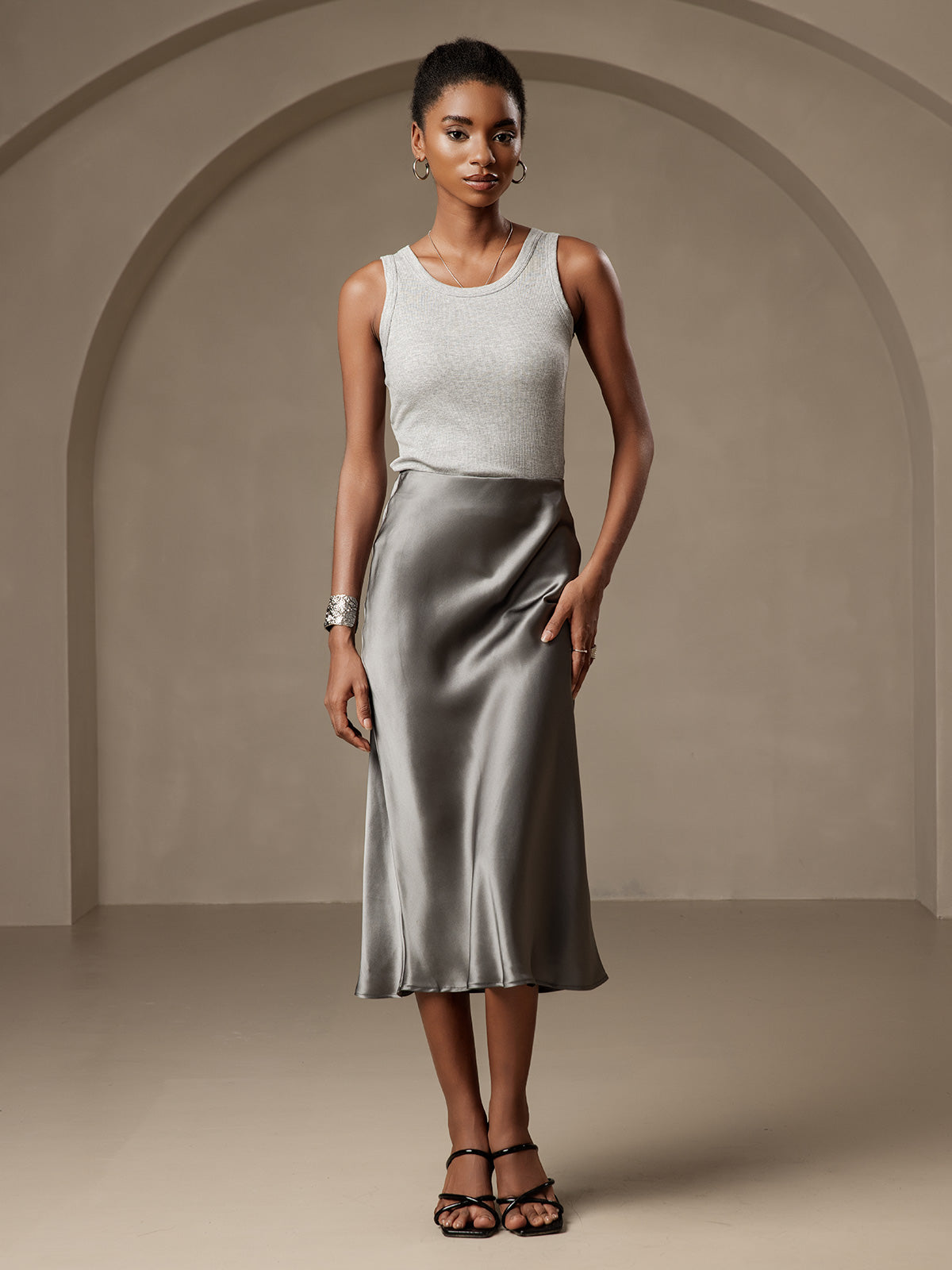 19Momme Mulberry Silk Stretch Long Straight Skirt
