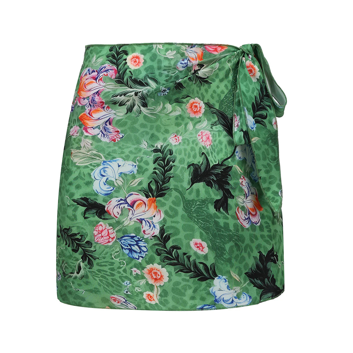 Green Tropical Florals One-Piece Swimsuit&Skirt