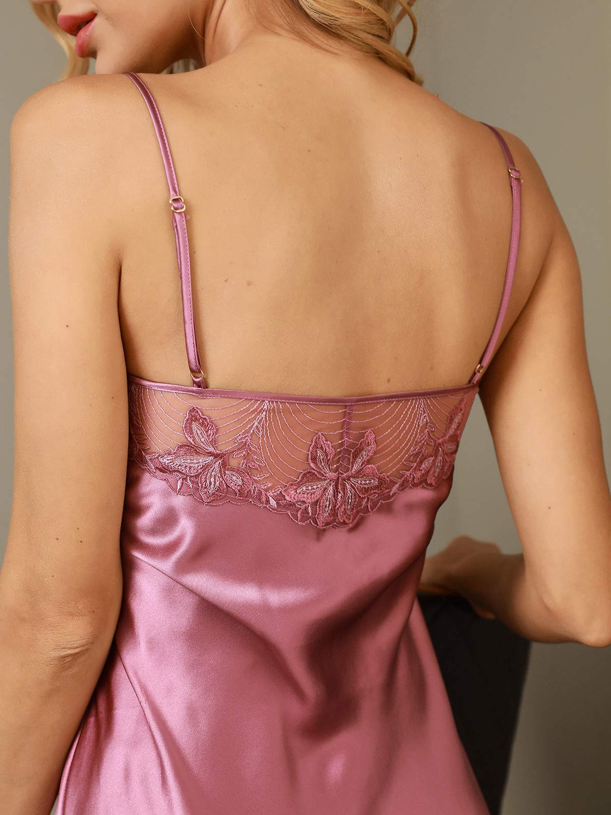 Pure Silk V-neck Nightgown with Lace Design