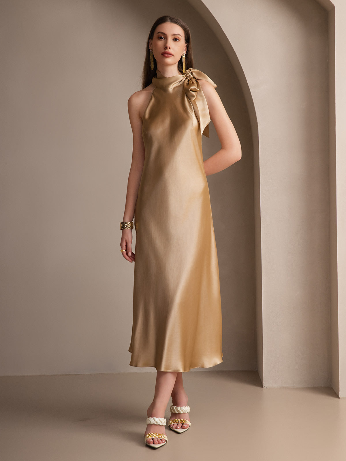 19Momme Silk Tie Neck Dress