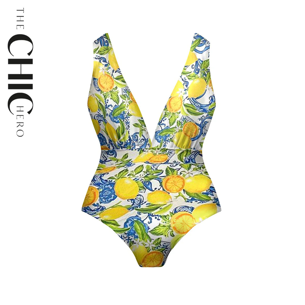 Summer Lemon Citrus Print 3-Piece Set Swimsuit&Skirts