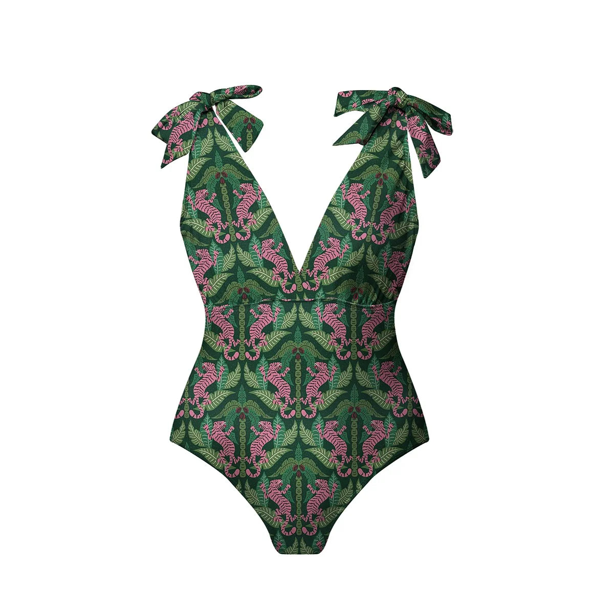 Dark Green Jungle Tiger Leaf Print One-Piece Swimsuit&Skirt&Pants