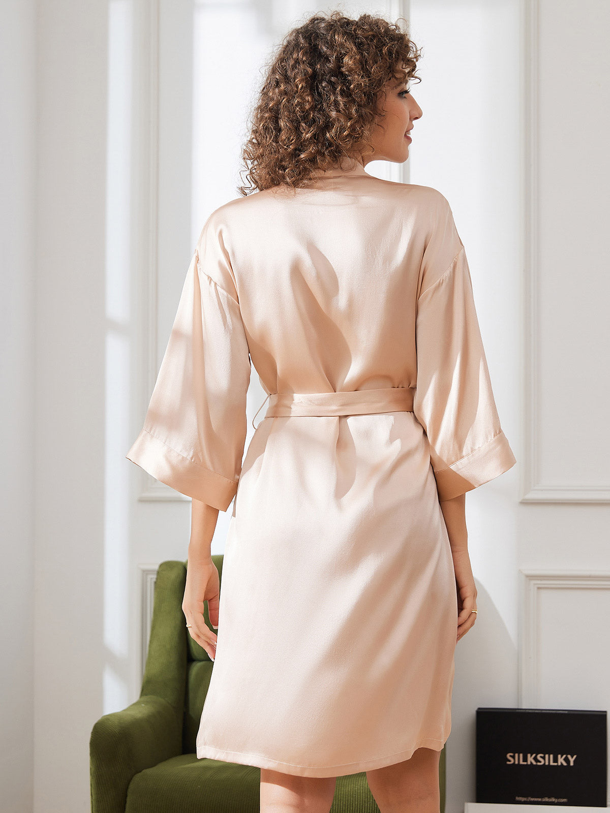 Pure Silk Belted Wrap Kimono Night Robe
