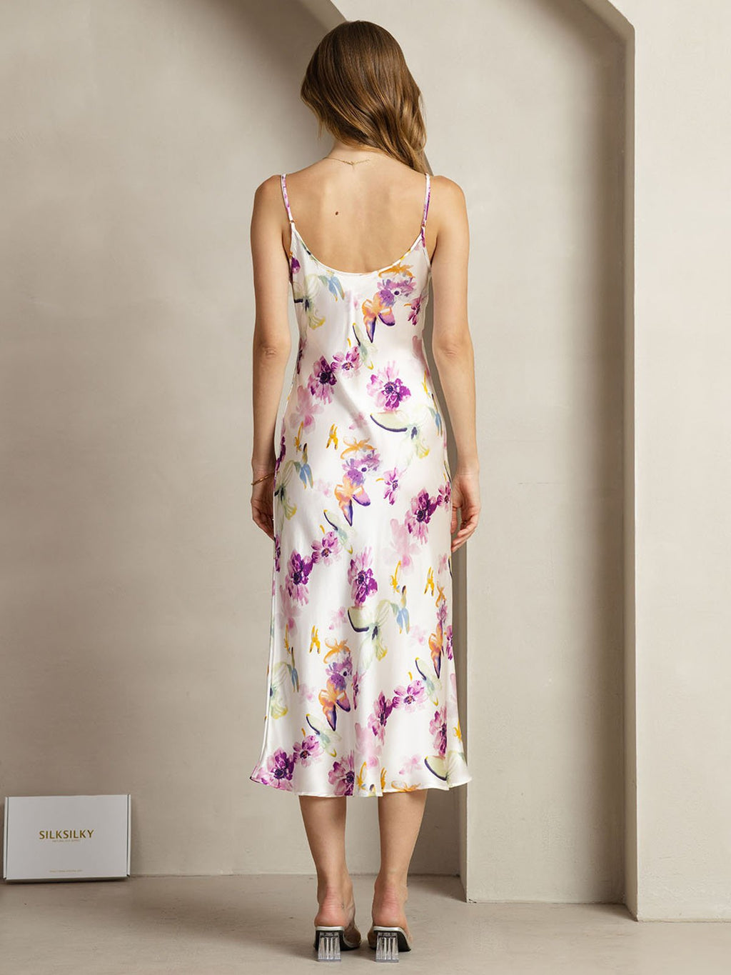 19Momme Silk V Neck Adjustable Strap Midi Dress