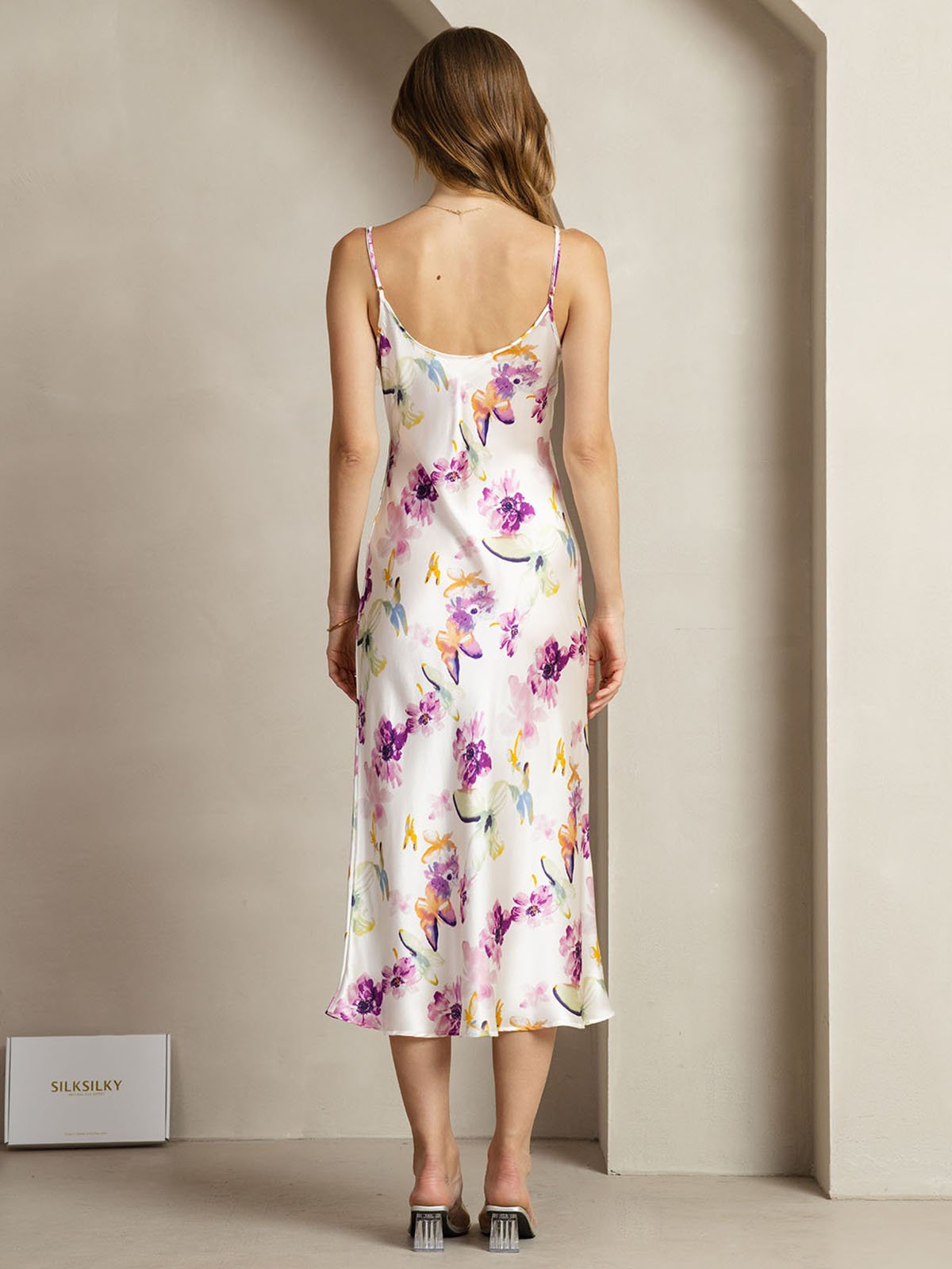 19Momme Silk V Neck Adjustable Strap Midi Dress