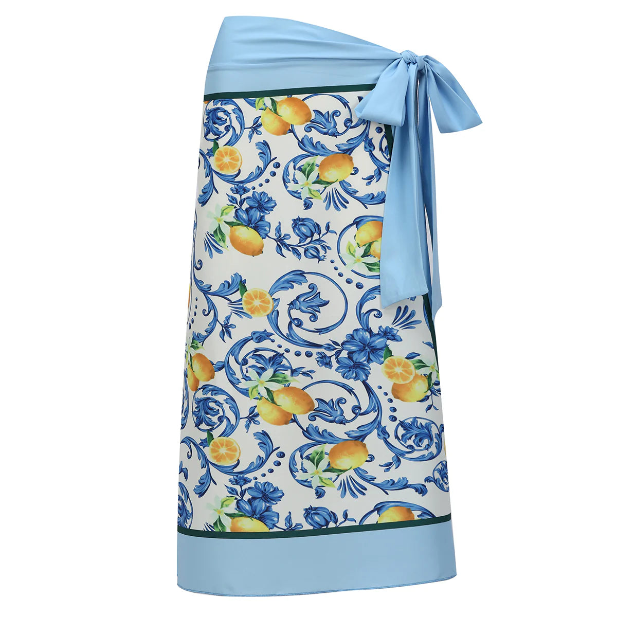 Blue Retro Lemon Florals One-Piece Swimsuit&Skirt