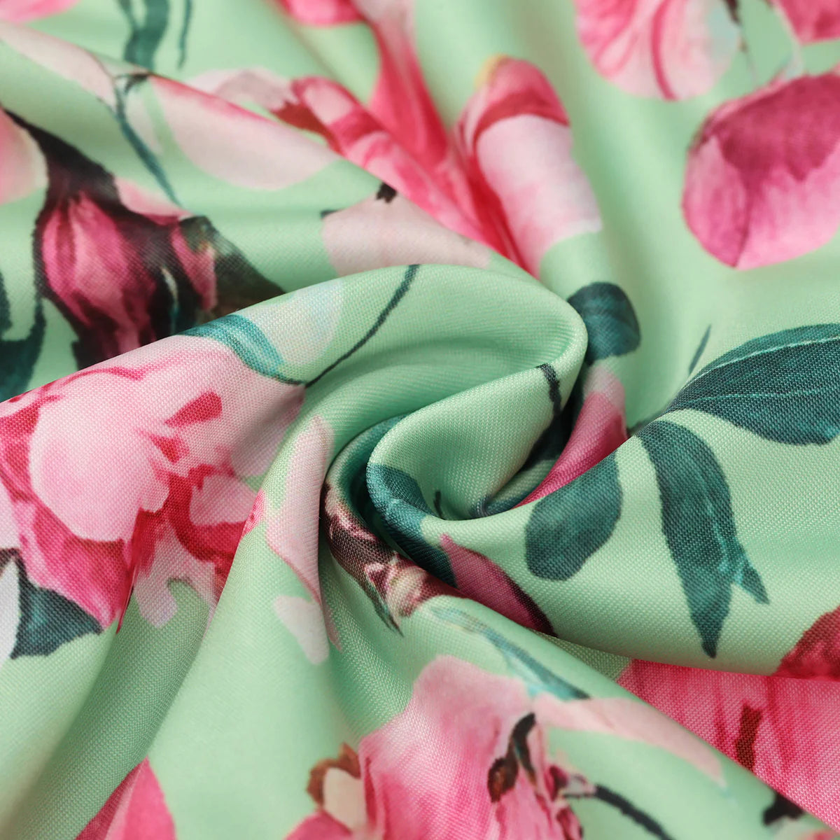 Mint Green & Pink Florals One-Piece Swimsuit&Bikini&Skirt