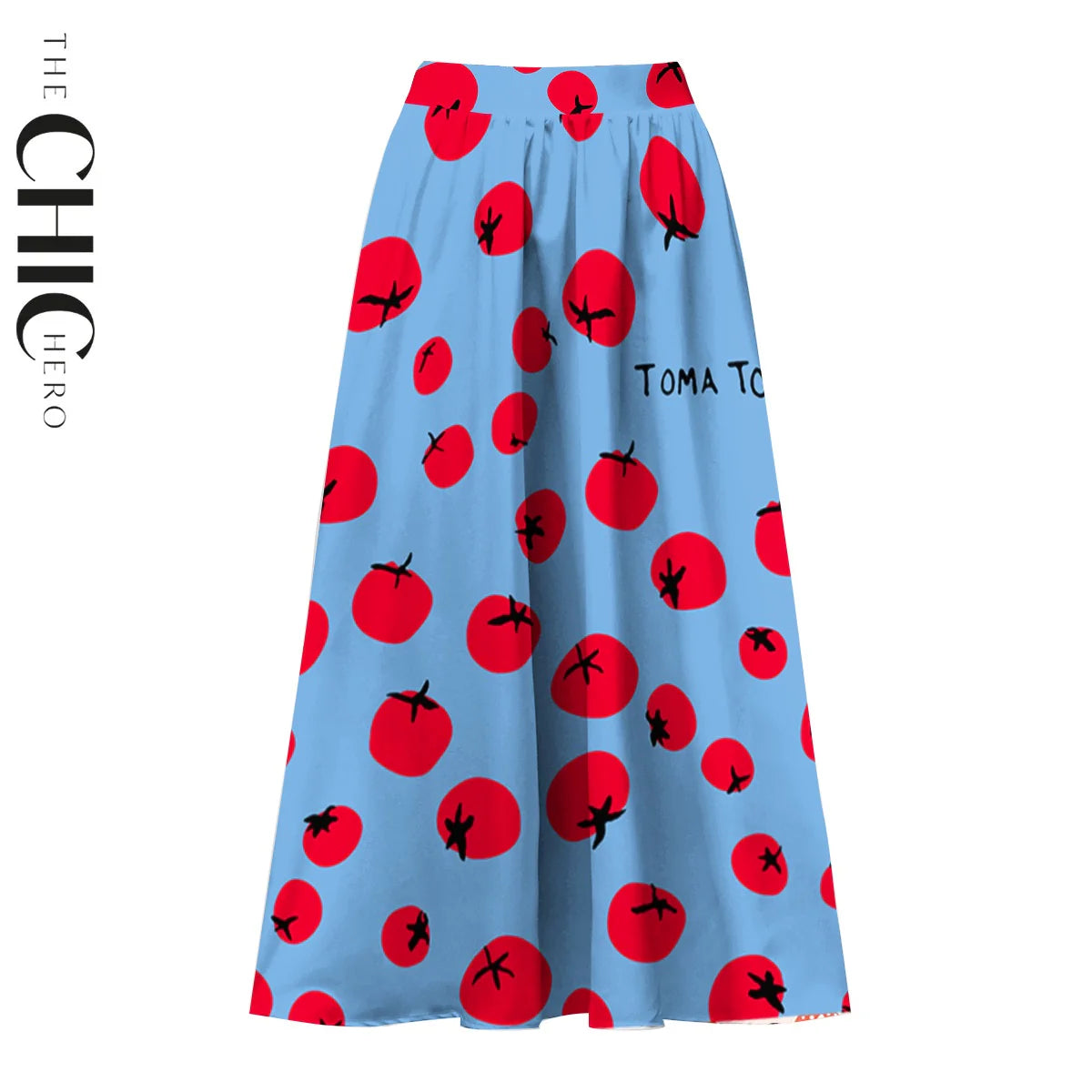 Sky Blue Fresh & Fun Tomato Print One-Piece Swimsuit&Skirt