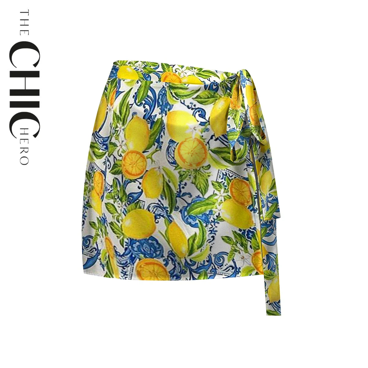 Summer Lemon Citrus Print 3-Piece Set Swimsuit&Skirts