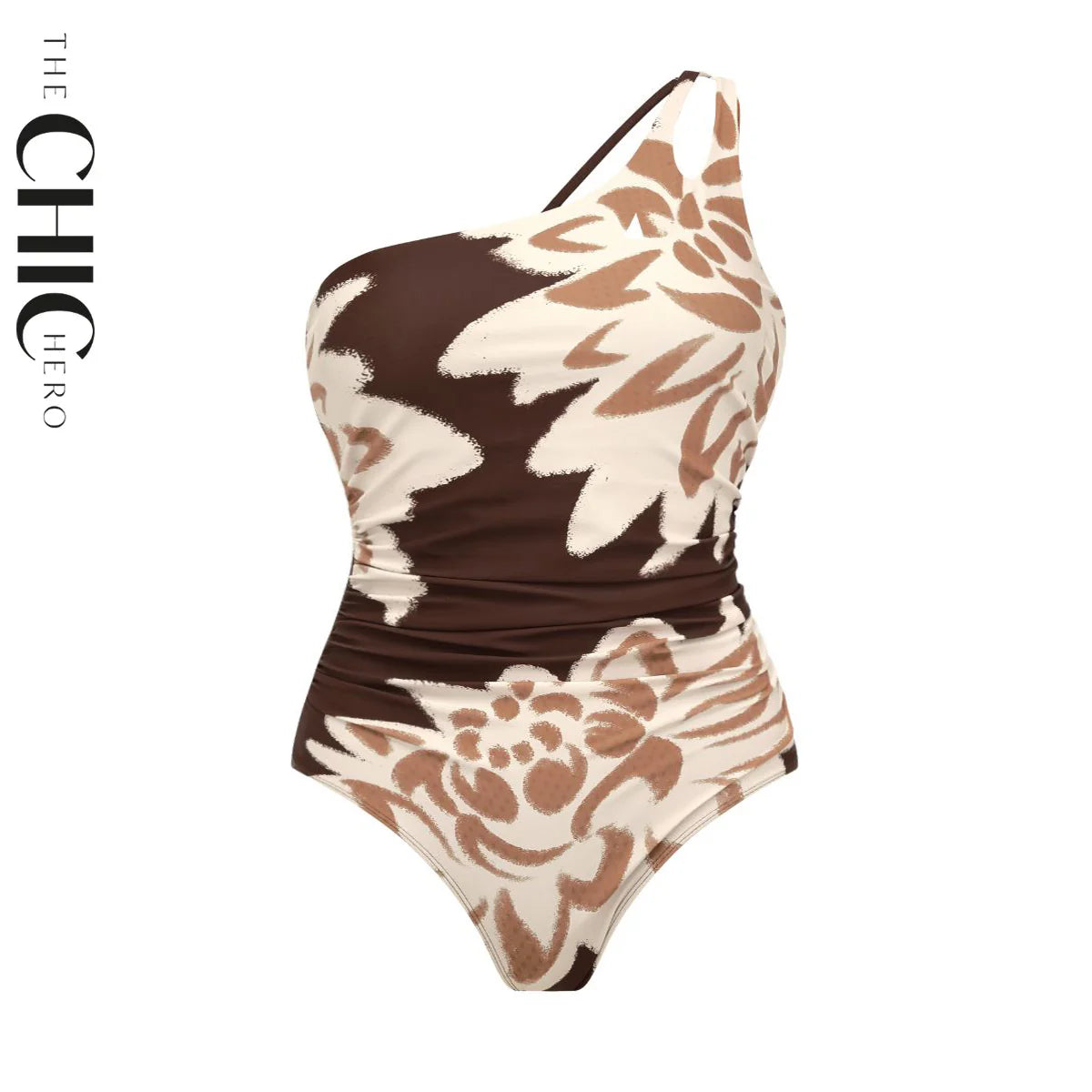 Retro Mesh Sheer Sarong Wraps One-Shoulder One-Piece Swimsuit