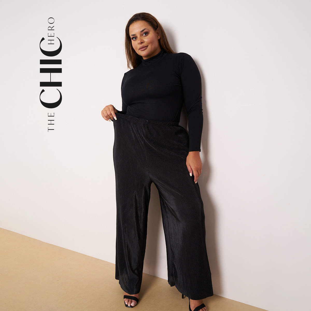 Black Wide-Leg Drawstring Pants Palazzo Pleated Pants