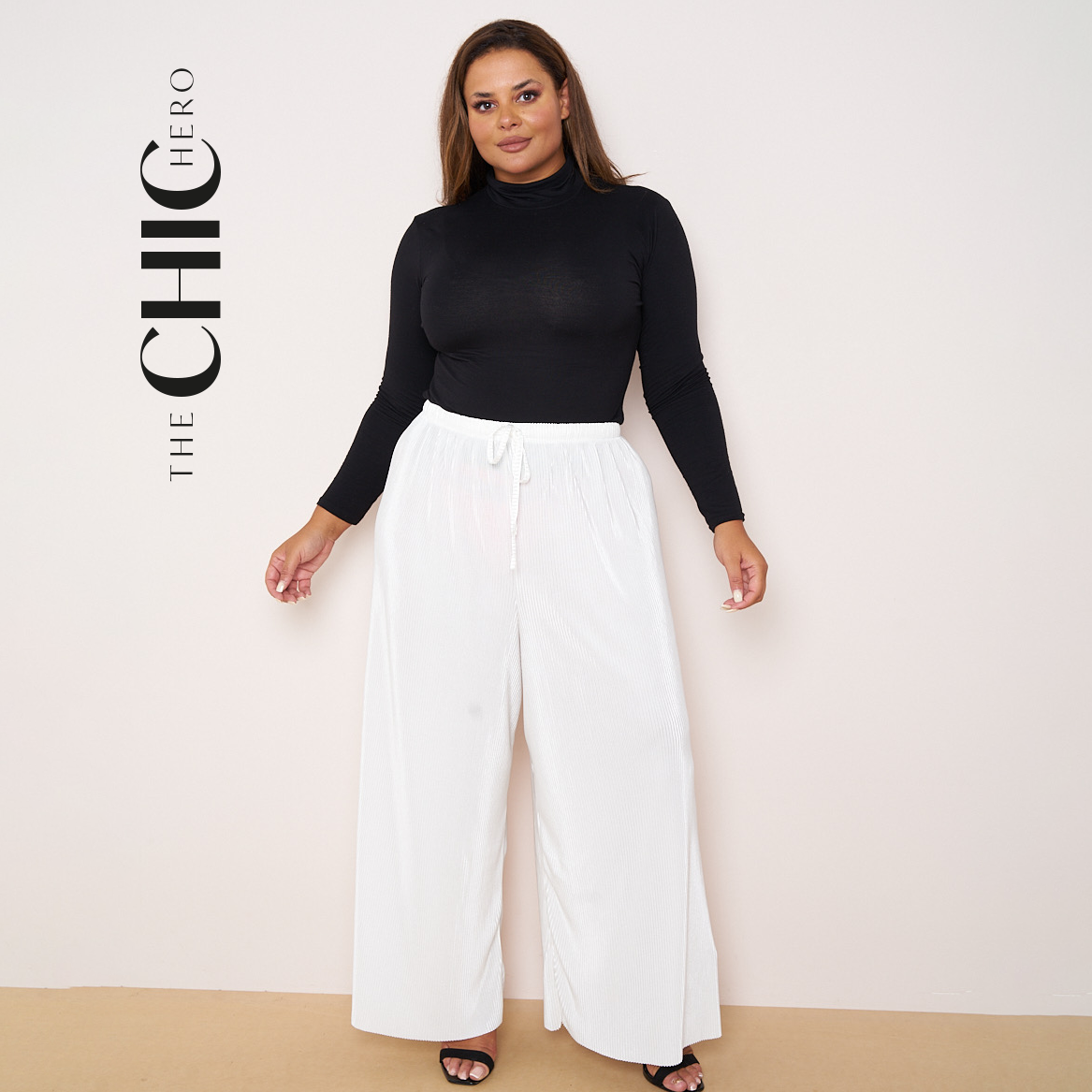 White Wide-Leg Drawstring Pants Palazzo Pleated Pants